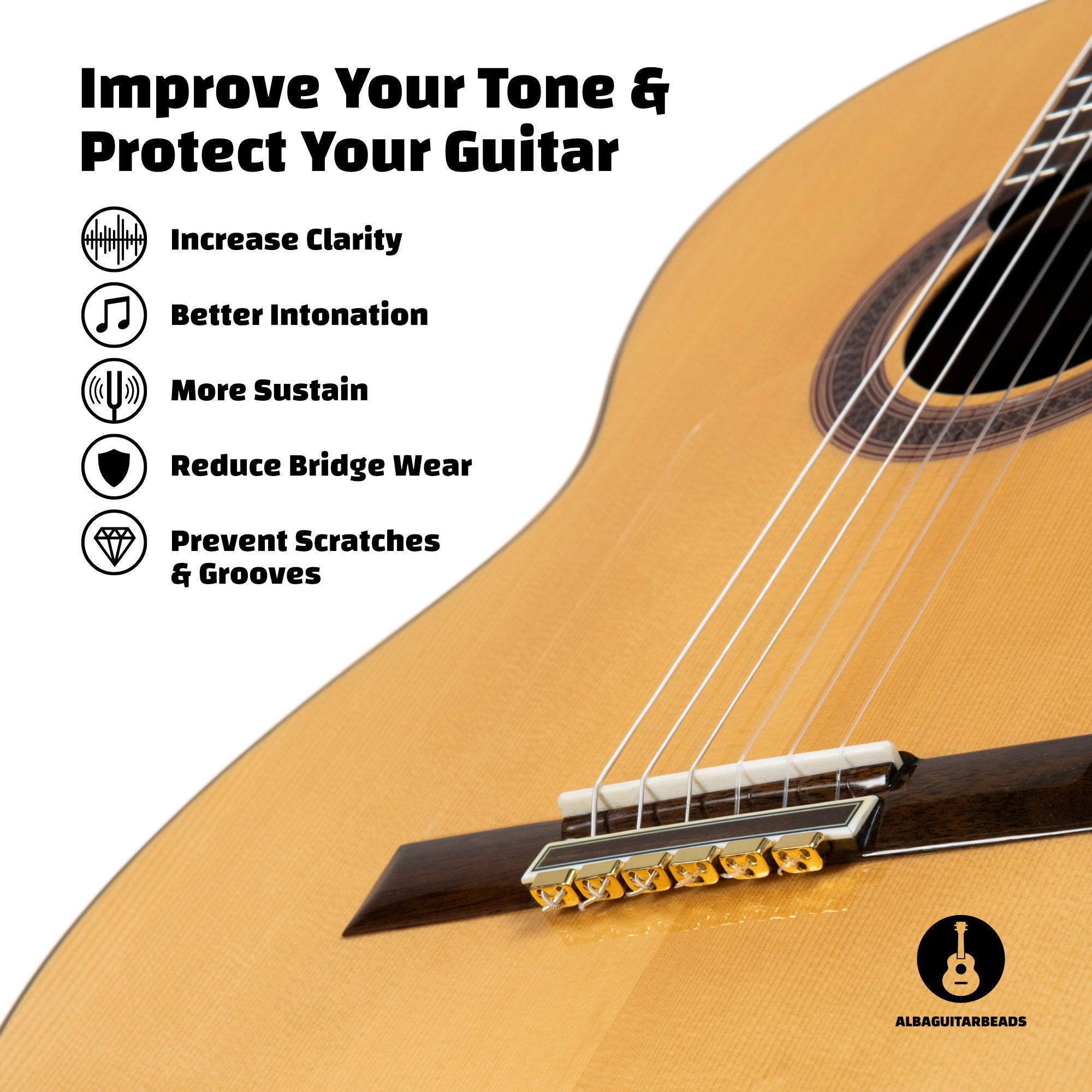 Gold Alba Guitar Beads aus Metall für Klassische, Flamenco- und Akustik Gitarren mit Nylonsaiten