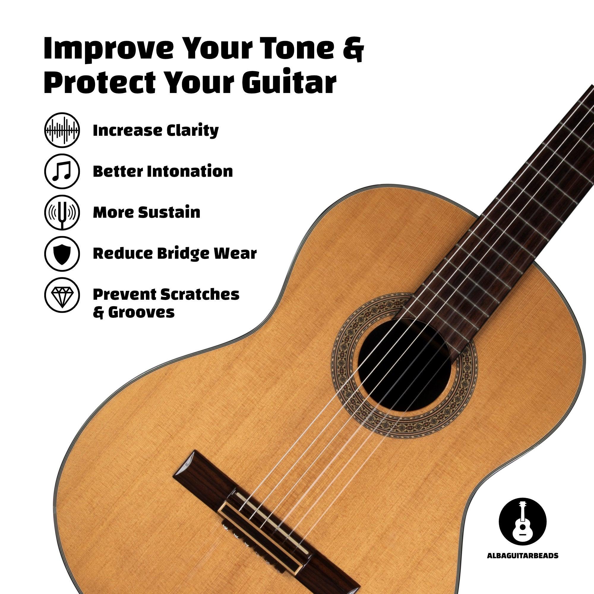 Alba Guitar Beads Brown Gloss for Classical Guitar Flamenco Guitar Acoustic Nylon Bridge String Tie Blocks