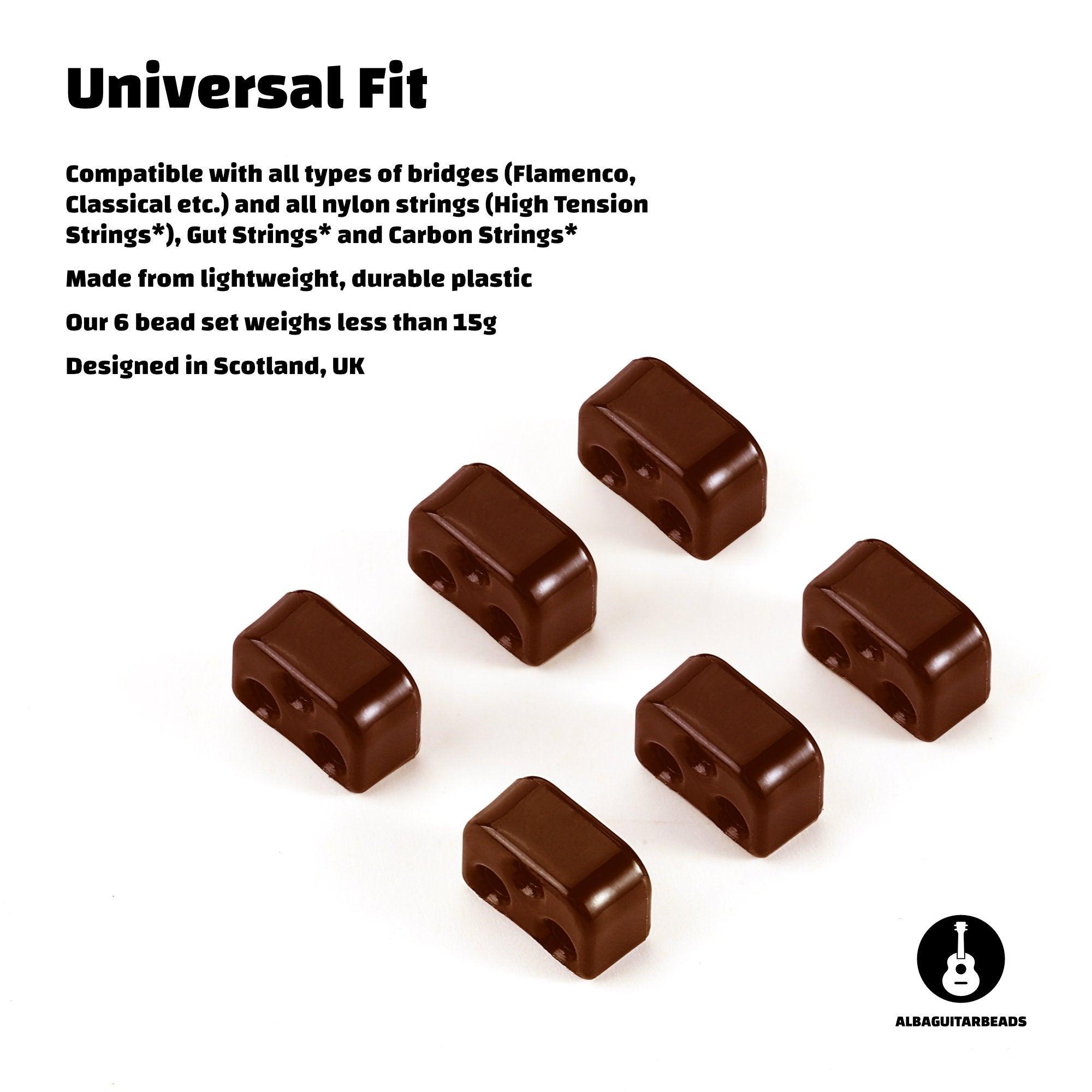 Alba Guitar Beads Brown Gloss for Classical Guitar Flamenco Guitar Acoustic Nylon Bridge String Tie Blocks