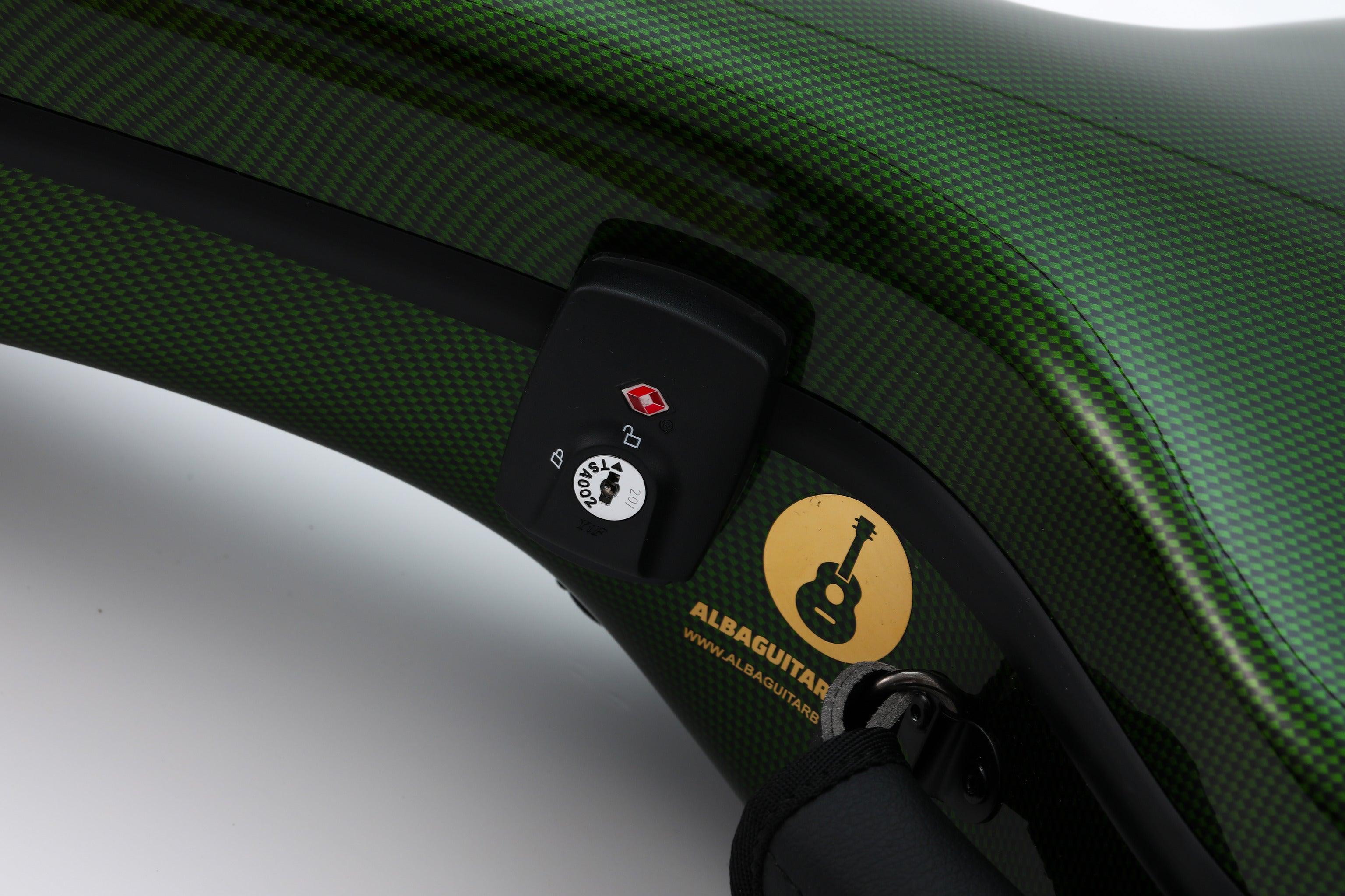 Alba Guitar Beads Case Grüner Carbon-Muster-Glanz für klassische Gitarre, Akustikgitarre, Flamenco-Gitarrenkoffer
