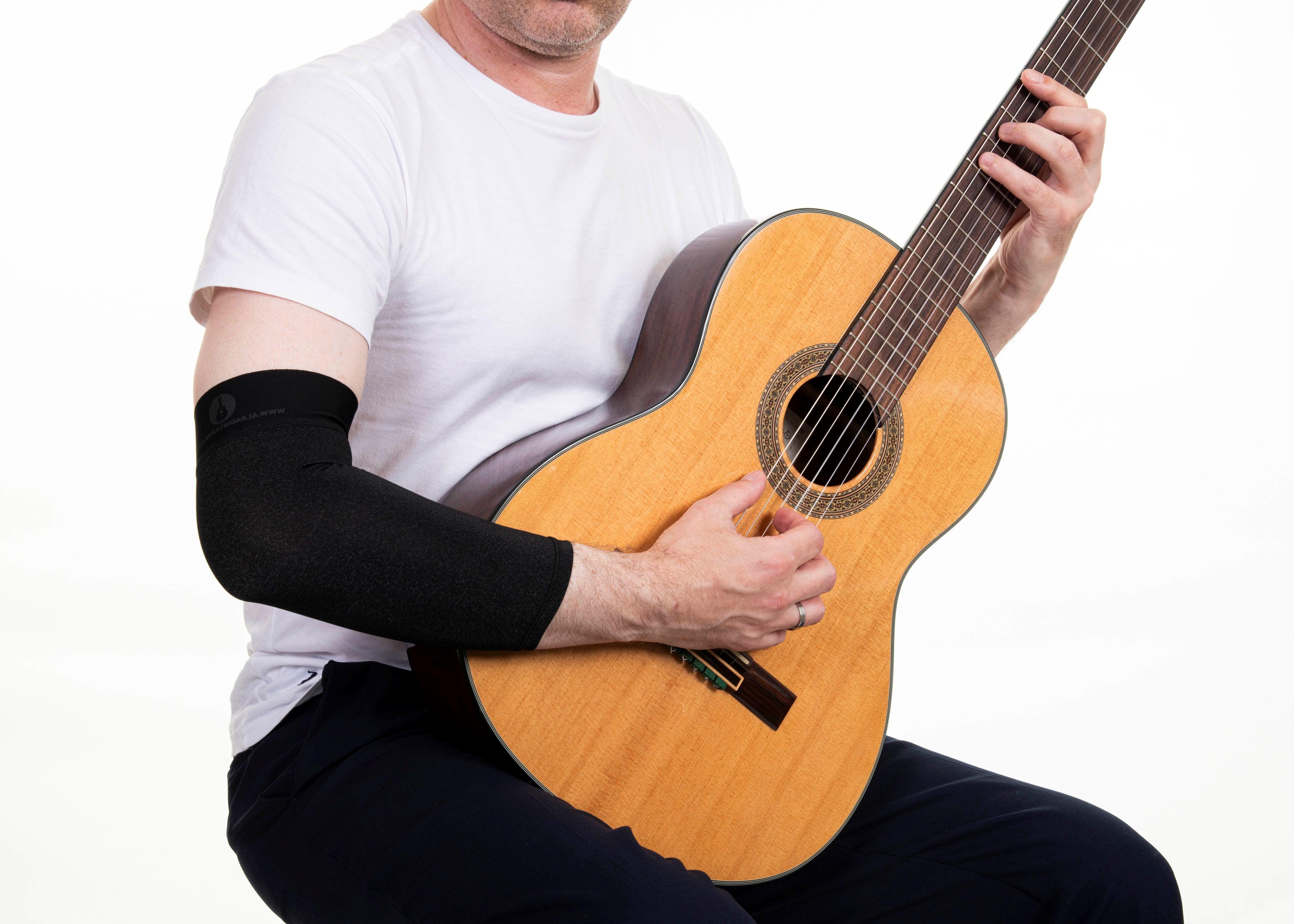 Alba Guitar Beads Graue kurze Armstulpen, Größe L – Armschutz für klassische und Flamenco-Gitarristen