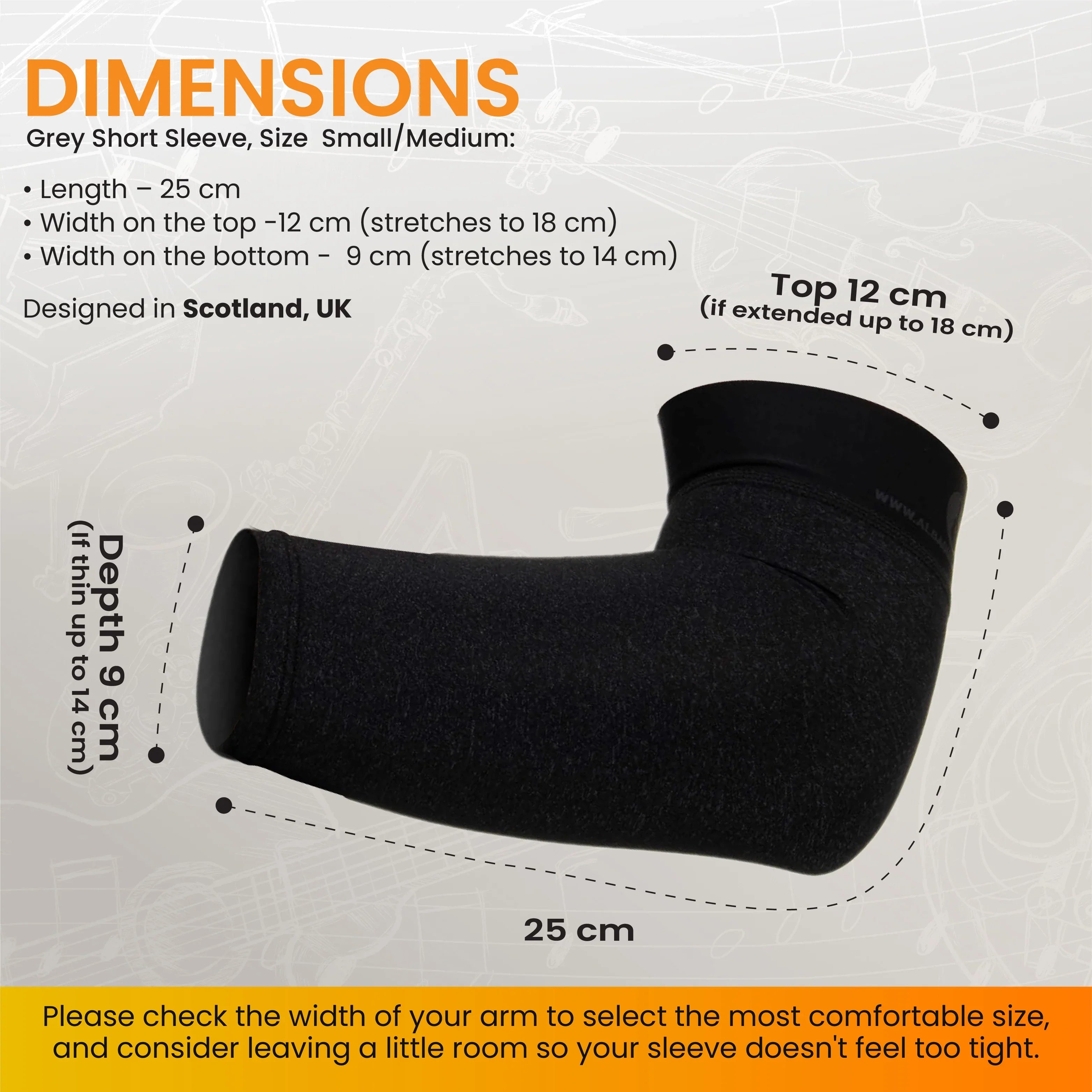 Alba Guitar Beads Grey Short Sleeves Size Large - Arm protection for Classical and Flamenco guitarists
