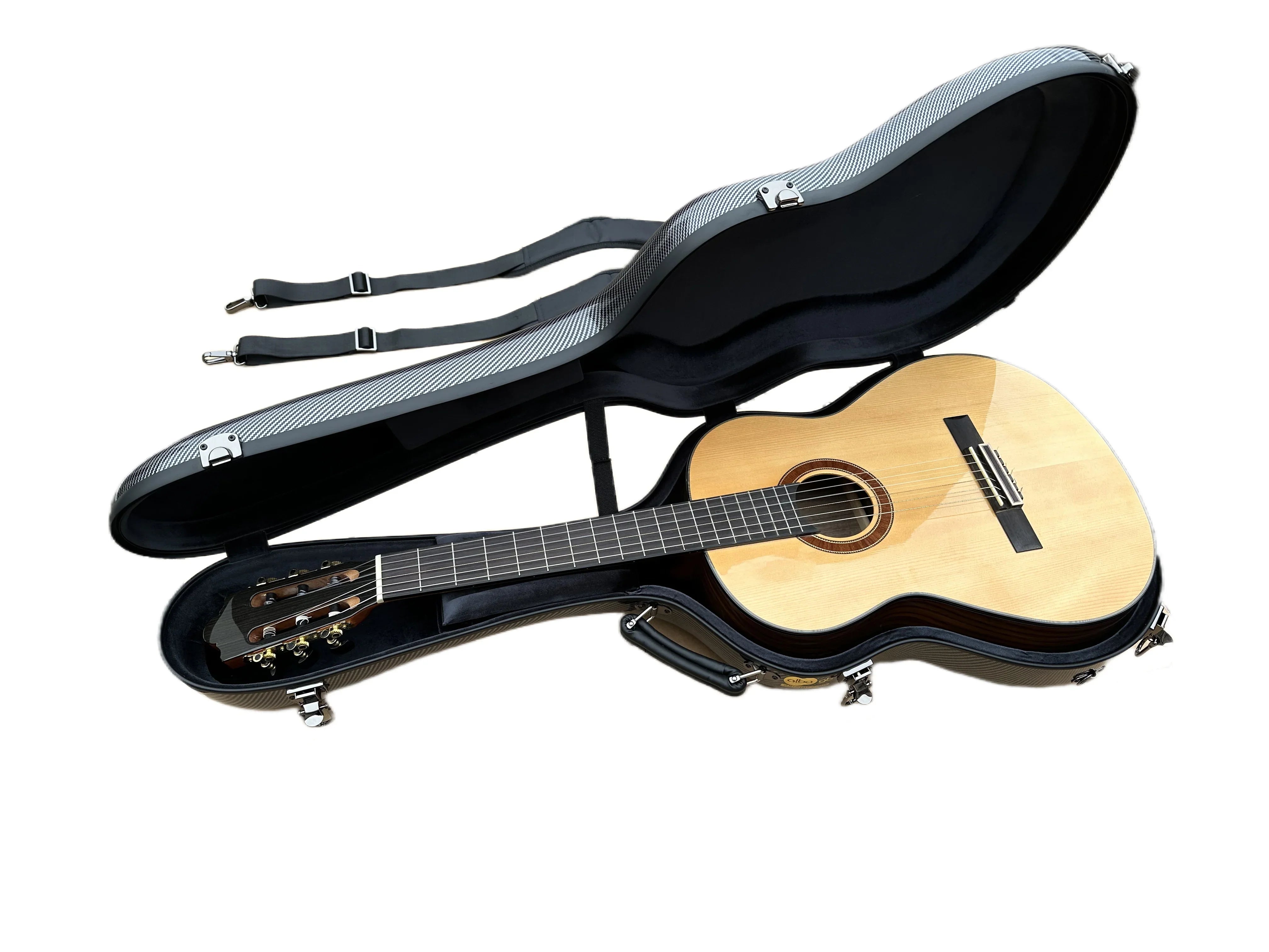 Fiber Glass Alba Guitar Case Black Gloss with Carbon Pattern for Classical Guitar Acoustic, Flamenco guitar case