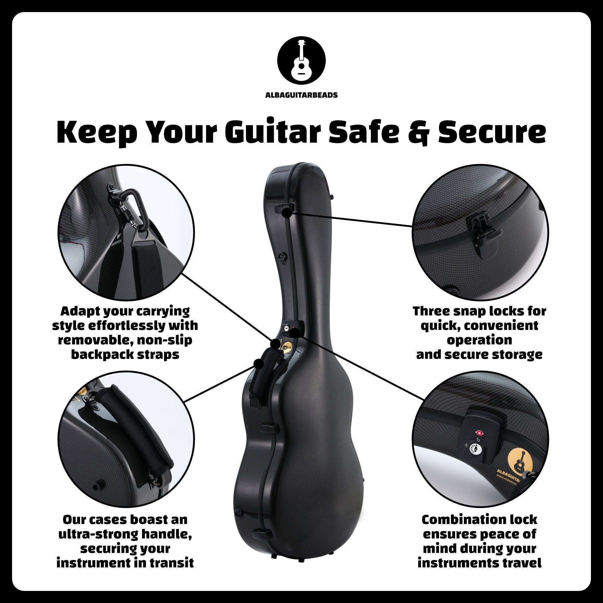 Alba Guitar Beads Case Black Carbon Pattern Gloss for Classical Guitar Acoustic, Flamenco guitar case