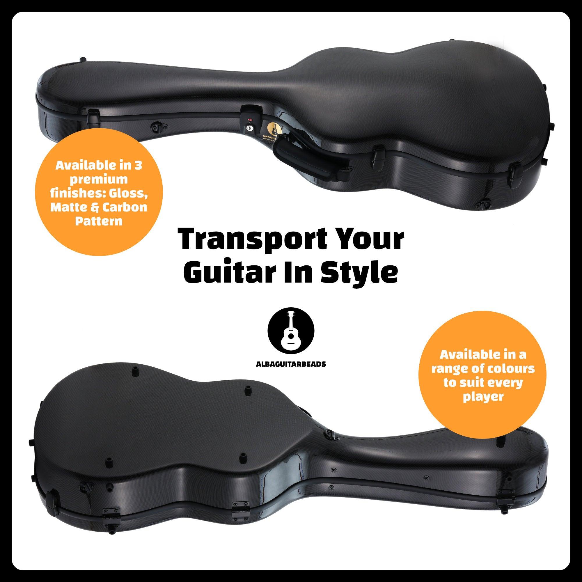 Alba Guitar Beads Case Black Carbon Pattern Gloss for Classical Guitar Acoustic, Flamenco guitar case