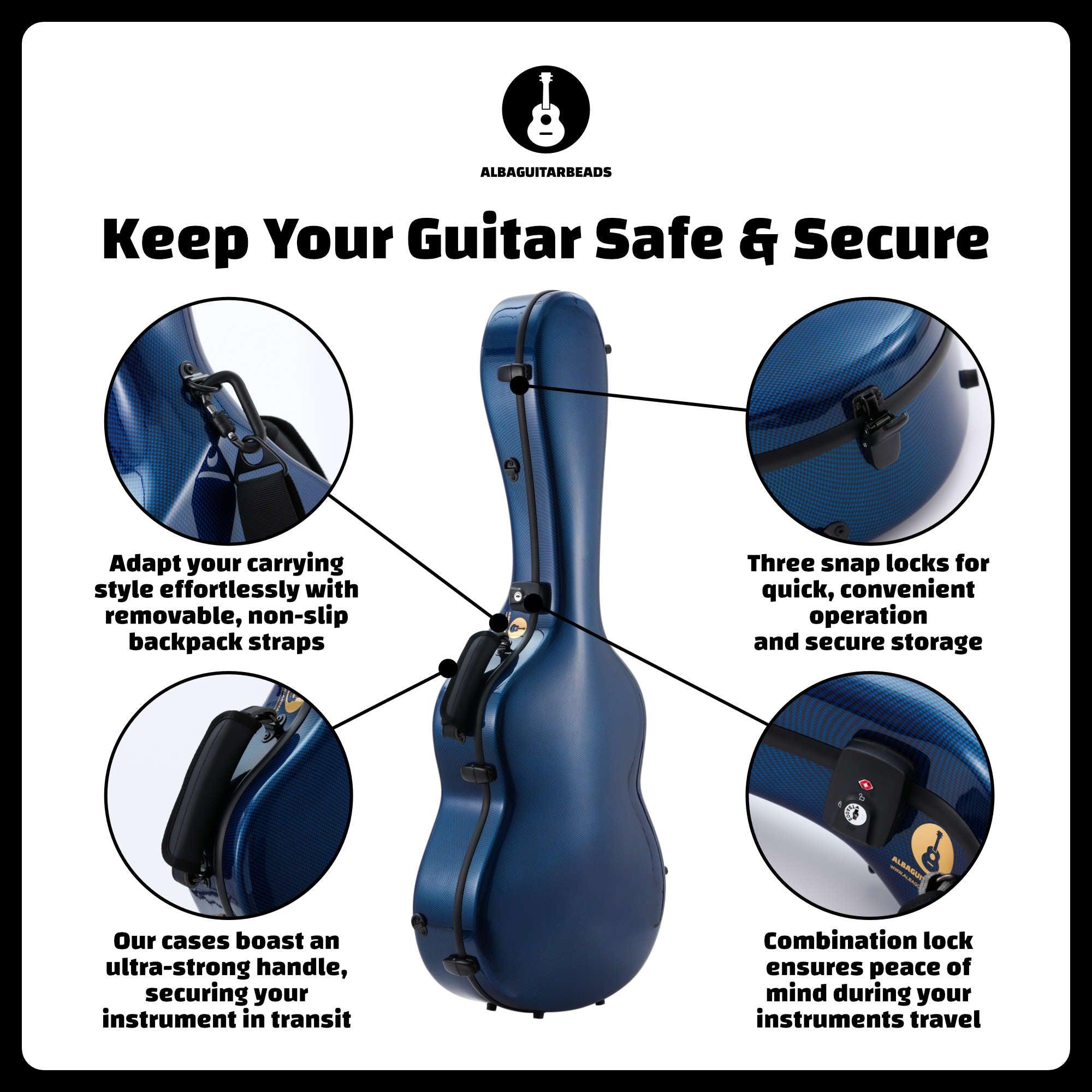 Alba Guitar Beads Case Blue Carbon Pattern Gloss für klassische Gitarre, Akustikgitarre, Flamenco-Gitarrenkoffer