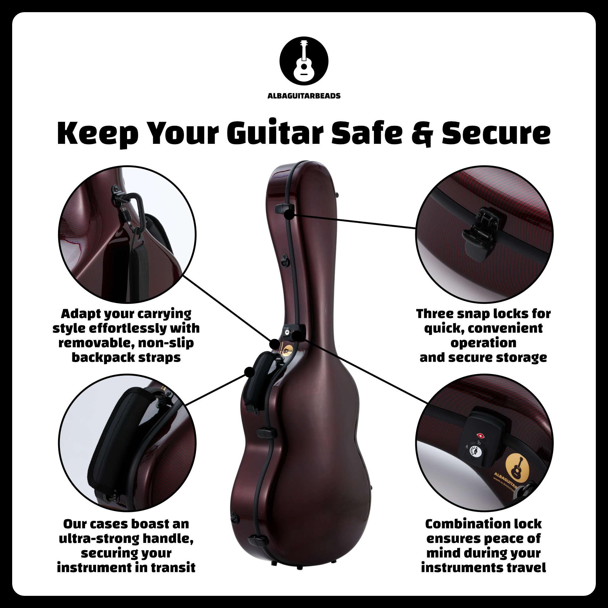 Alba Guitar Beads Case Burgundy Carbon Pattern Gloss for Classical Guitar Acoustic, Flamenco guitar case