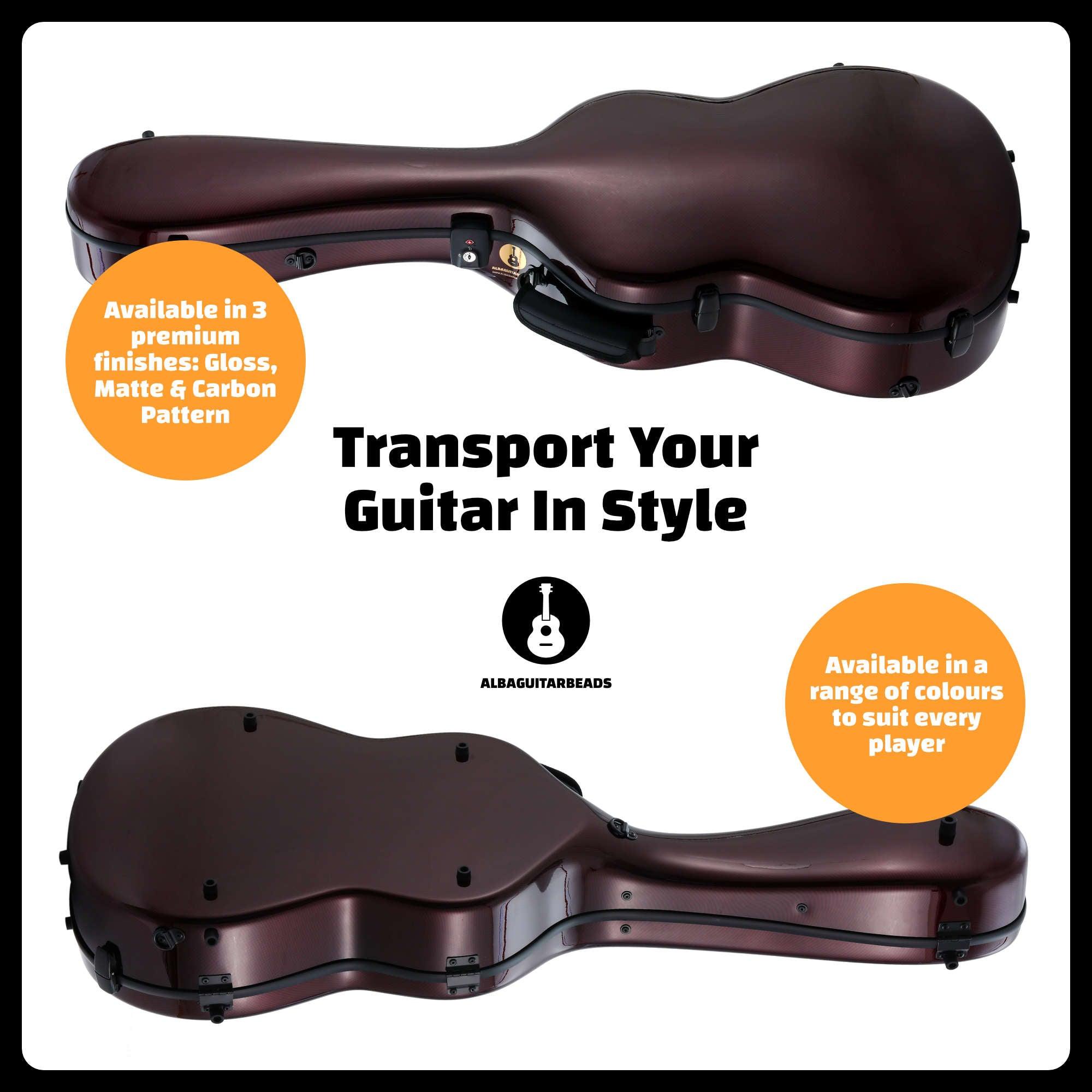 Alba Guitar Beads Case Burgundy Carbon Pattern Gloss for Classical Guitar Acoustic, Flamenco guitar case