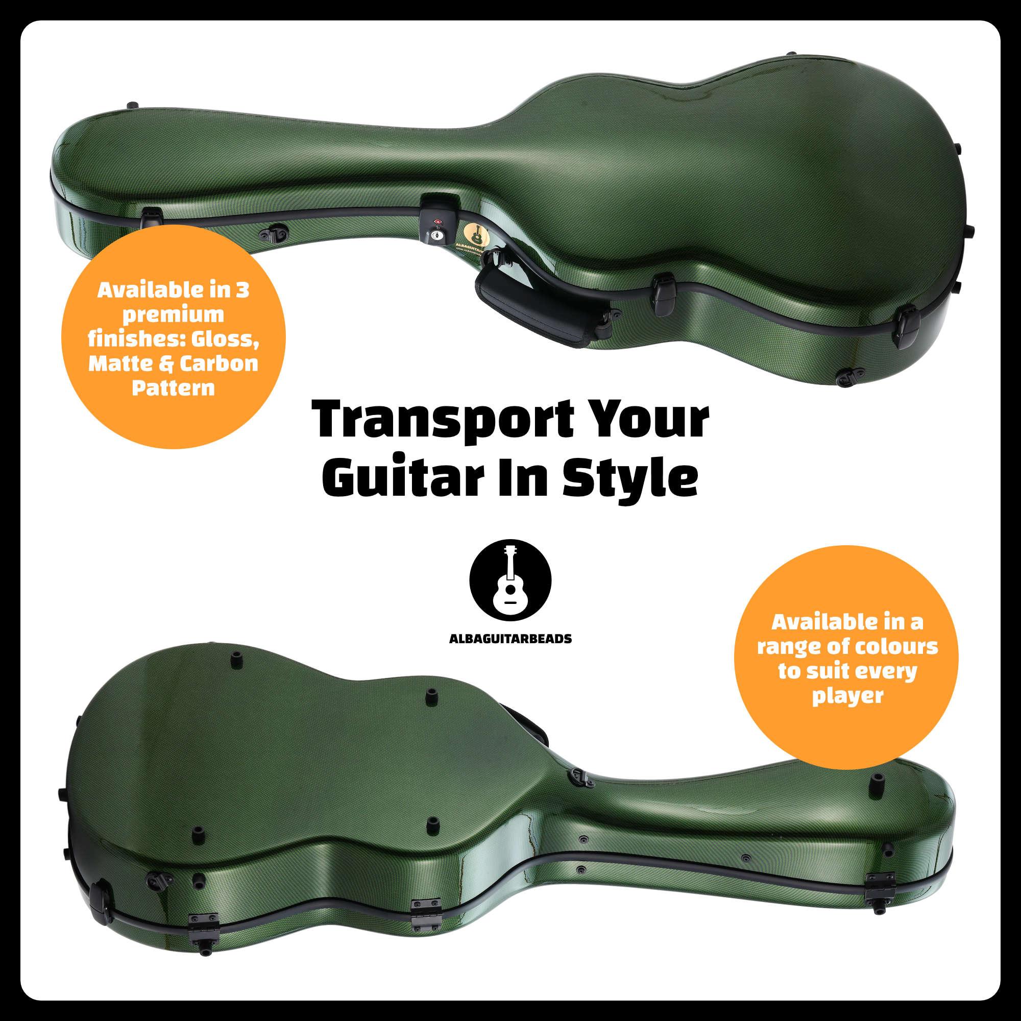 Alba Guitar Beads Case Grüner Carbon-Muster-Glanz für klassische Gitarre, Akustikgitarre, Flamenco-Gitarrenkoffer