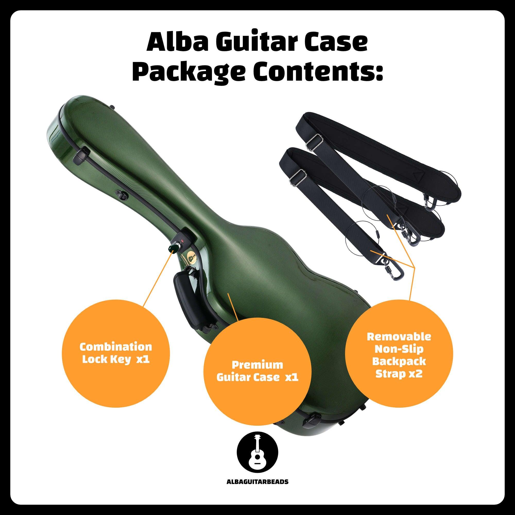 Alba Guitar Beads Case Grüner Carbon-Muster-Glanz für klassische Gitarre, Akustikgitarre, Flamenco-Gitarrenkoffer