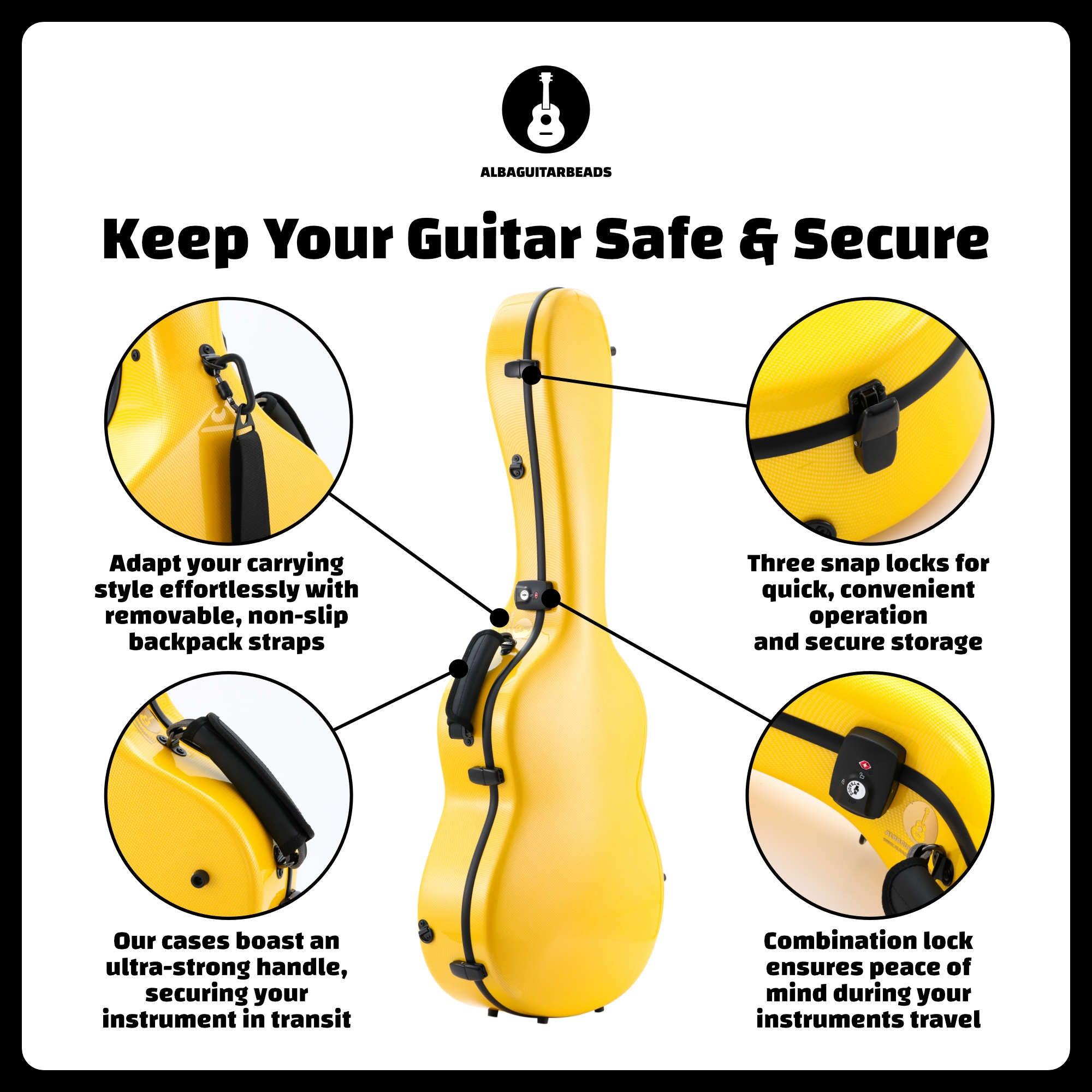 Alba Guitar Beads Case Yellow Carbon Pattern Gloss for Classical Guitar Acoustic, Flamenco guitar case