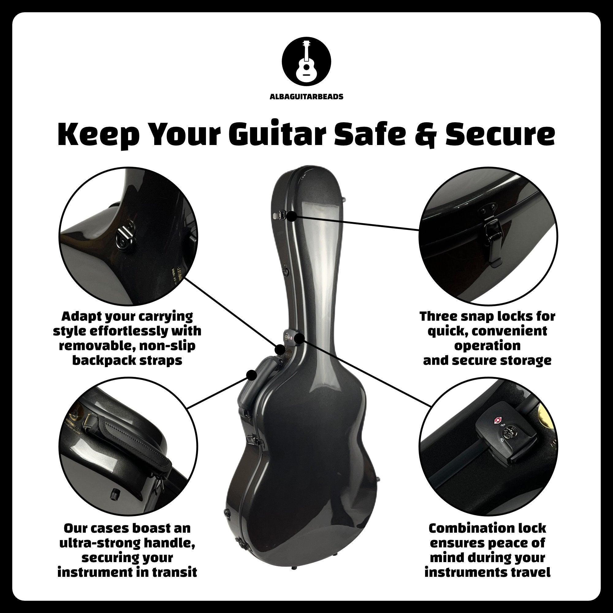 Carbon Alba Guitar Case Black Gloss for Classical Guitar Acoustic, Flamenco guitar case