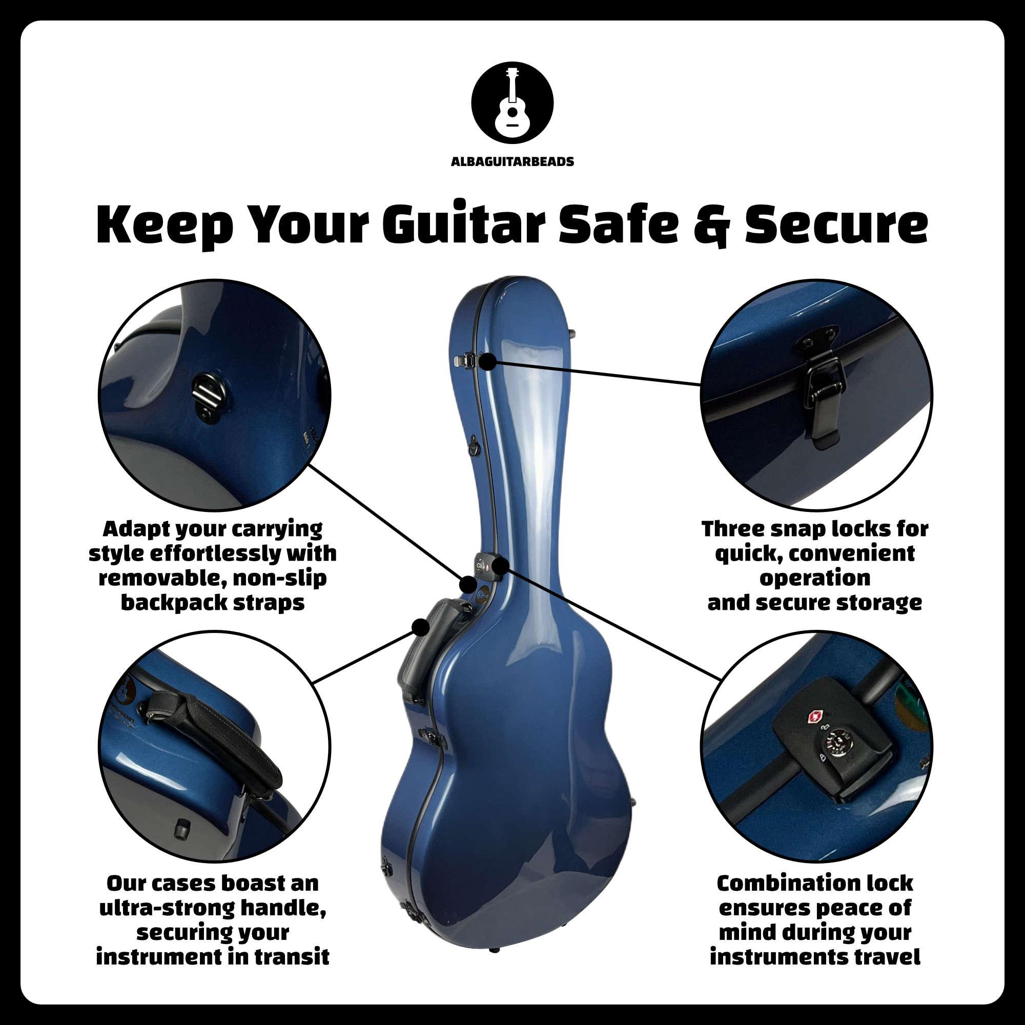 Étui de guitare en carbone pour guitare classique acoustique, guitare flamenco, Bleu Brillant