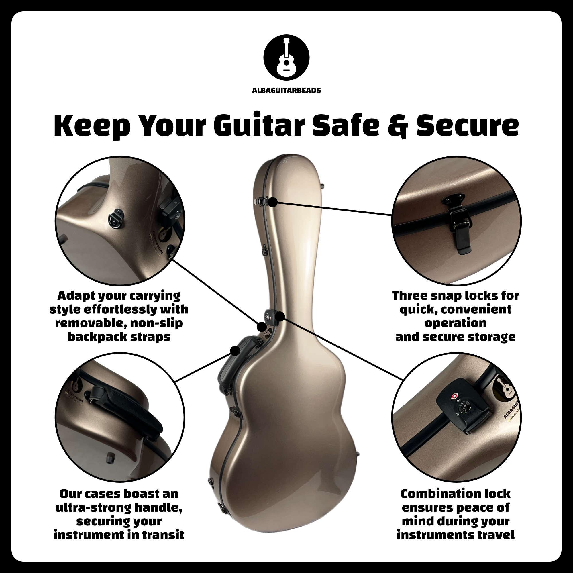 Carbon Alba Guitar Case Champagne Gloss for Classical Guitar Acoustic, Flamenco guitar case