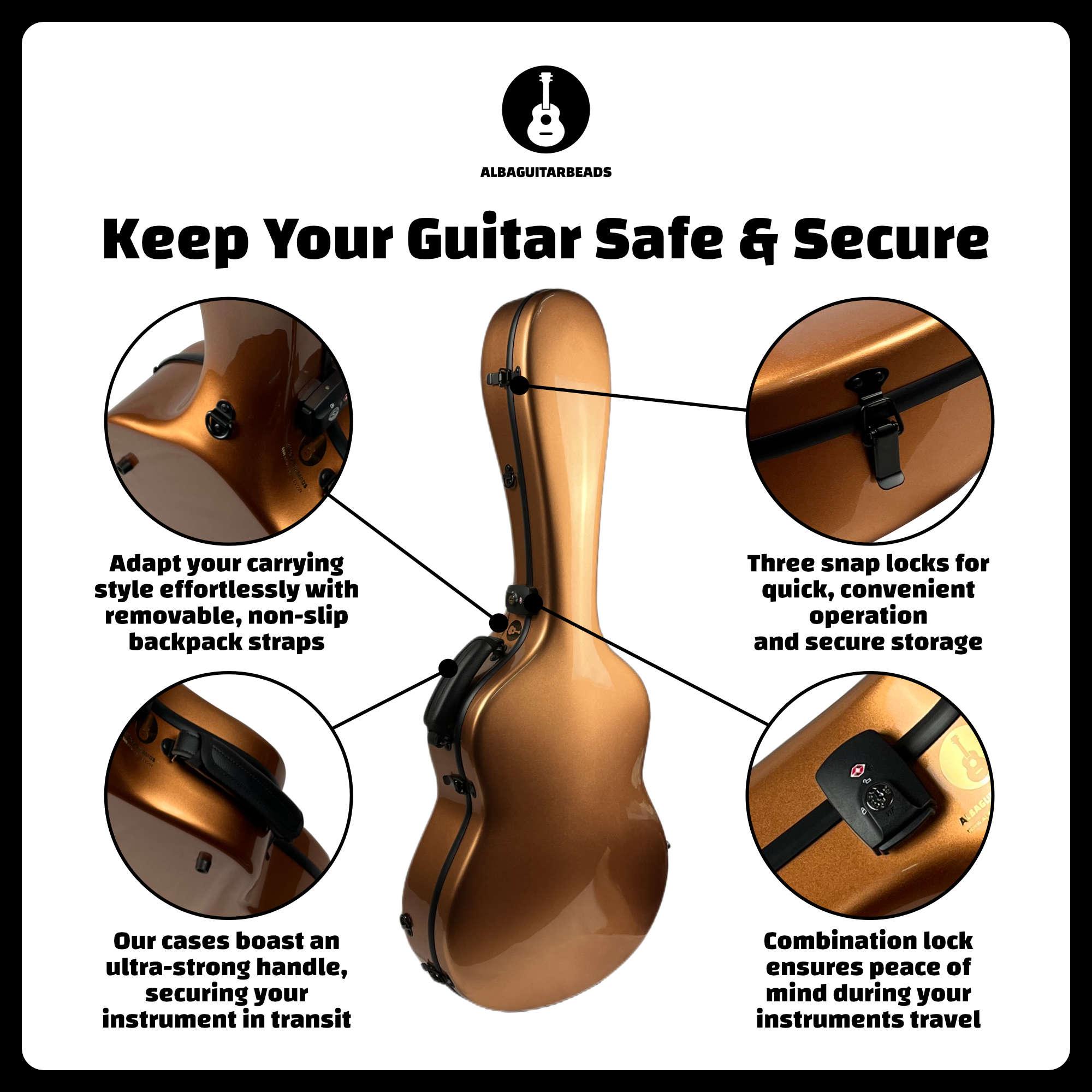 Carbon Alba Guitar Case Gold Gloss for Classical Guitar Acoustic, Flamenco guitar case