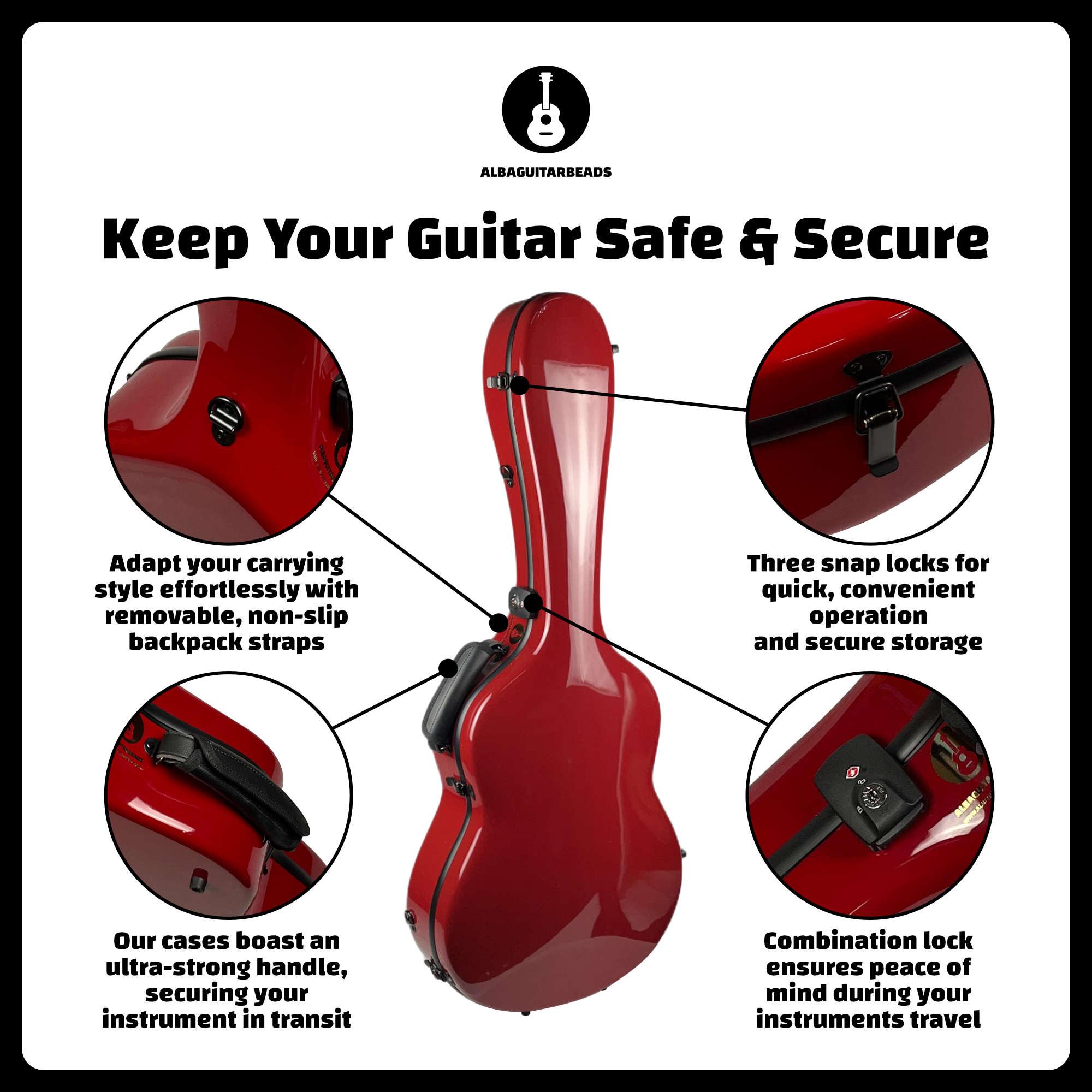 Carbon Alba Guitar Case Red Gloss for Classical Guitar Acoustic, Flamenco guitar case