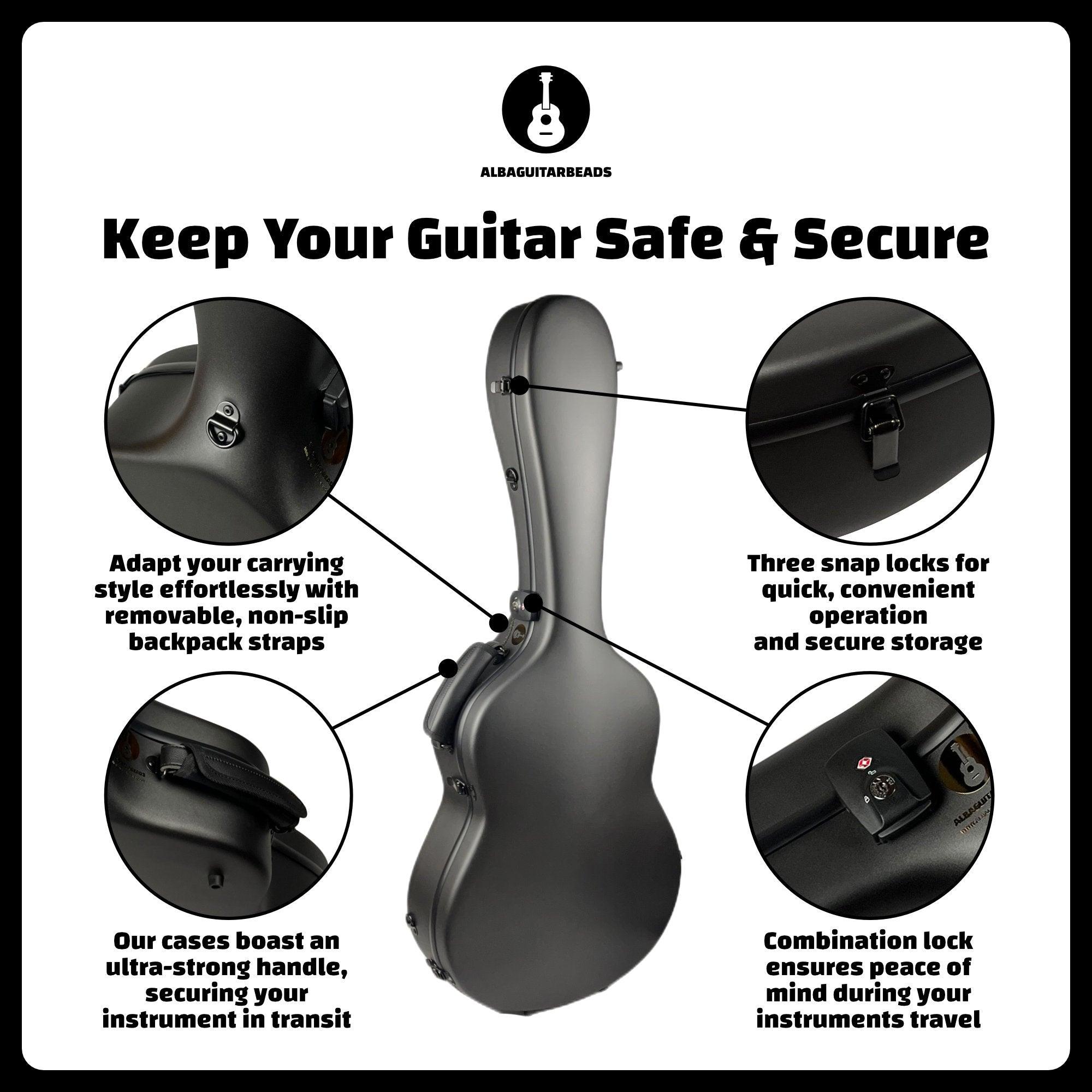 Étui de guitare en carbone pour guitare classique acoustique, guitare flamenco, Noir mat