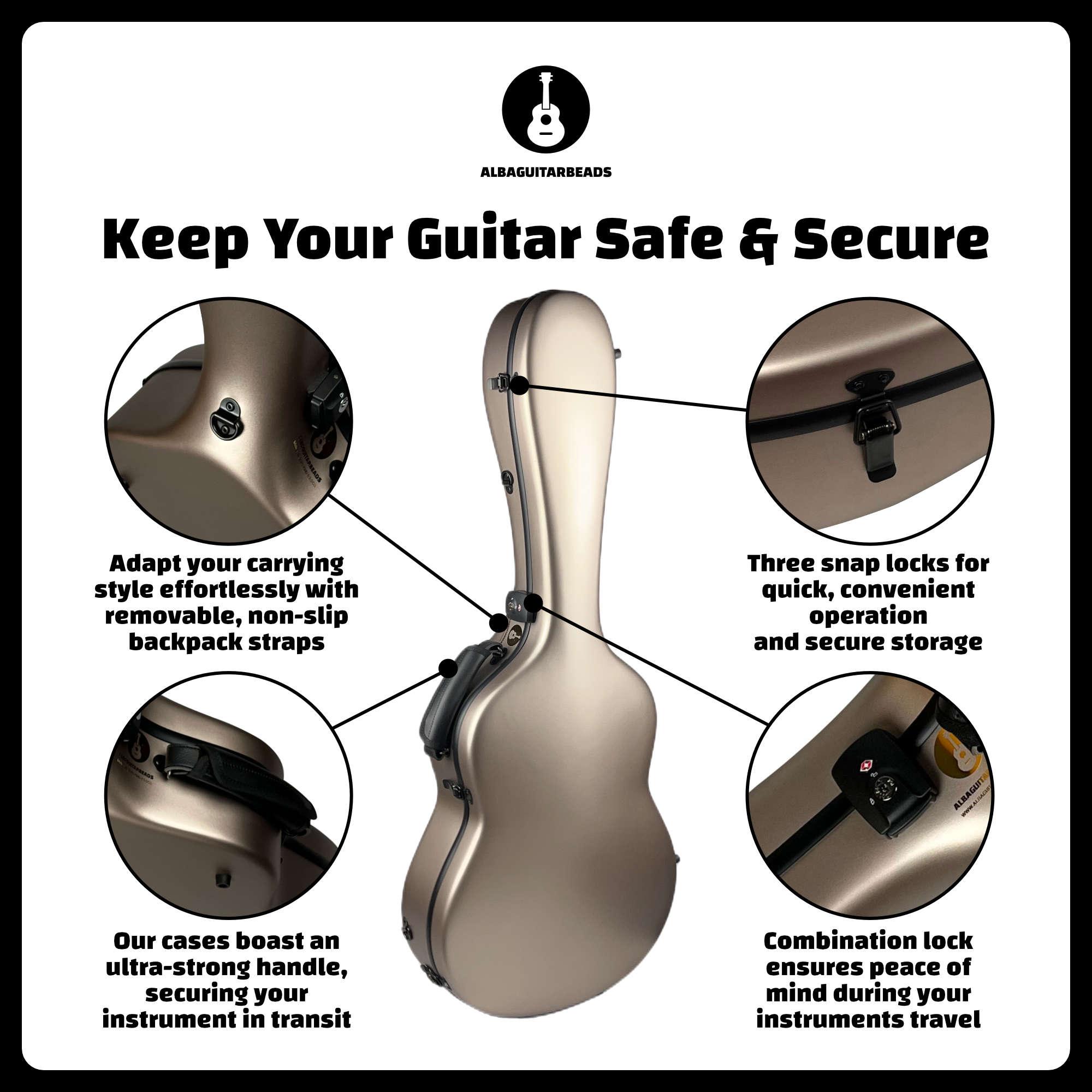 Custodia champagne opaca in carbonio per chitarra classica acustica, chitarra flamenco