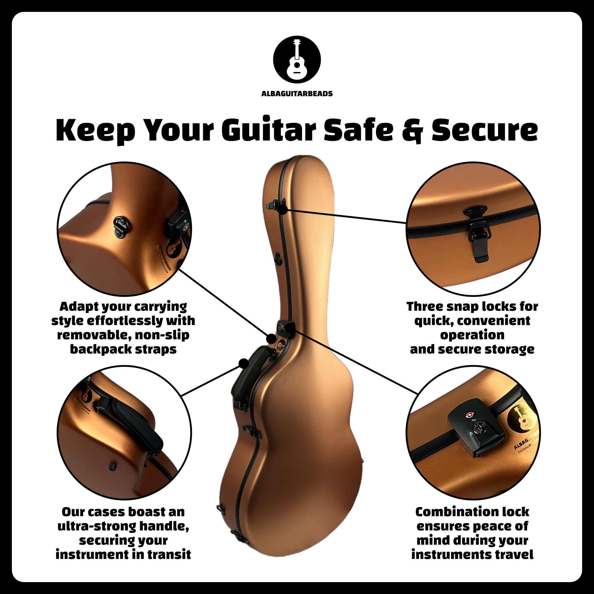 Carbon Alba Guitar Case Gold Matte for Classical Guitar Acoustic, Flamenco guitar case