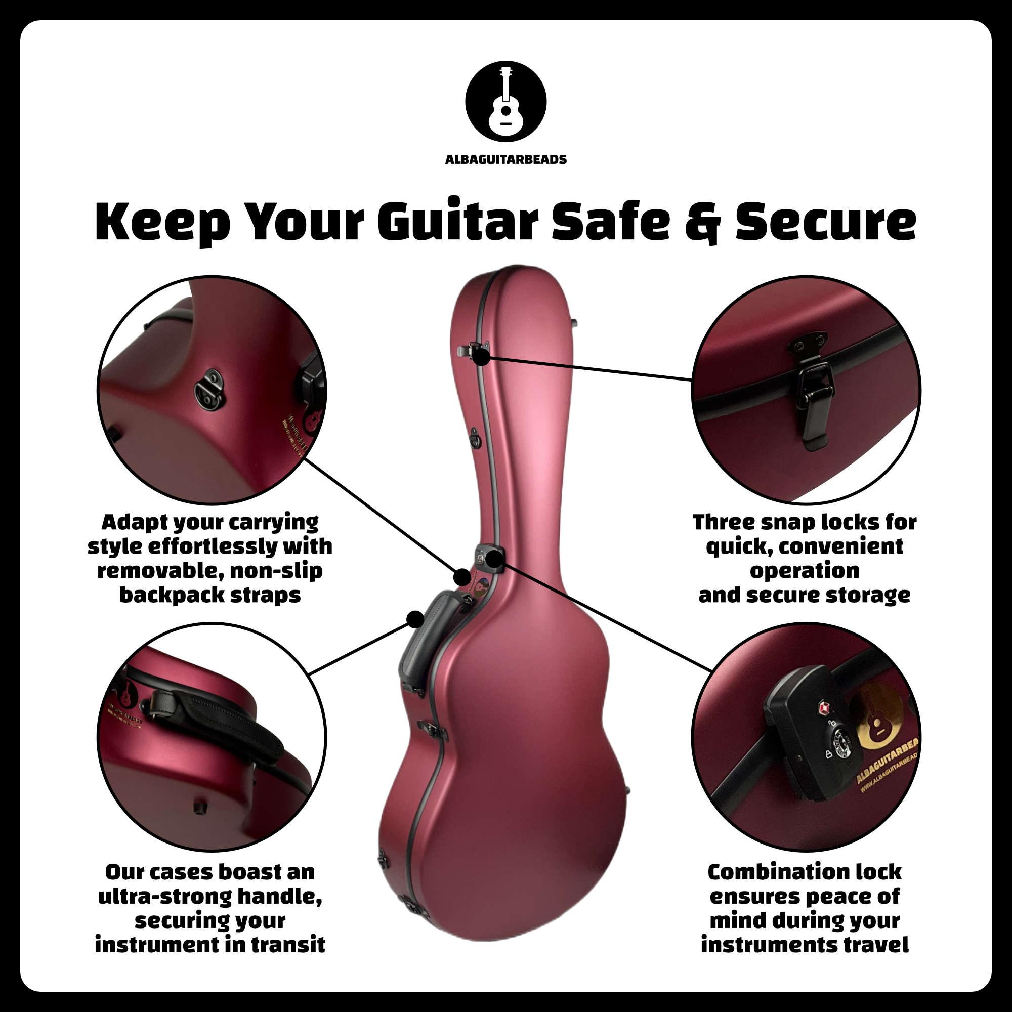 Carbon Alba Guitar Case Red Matte for Classical Guitar Acoustic, Flamenco guitar case