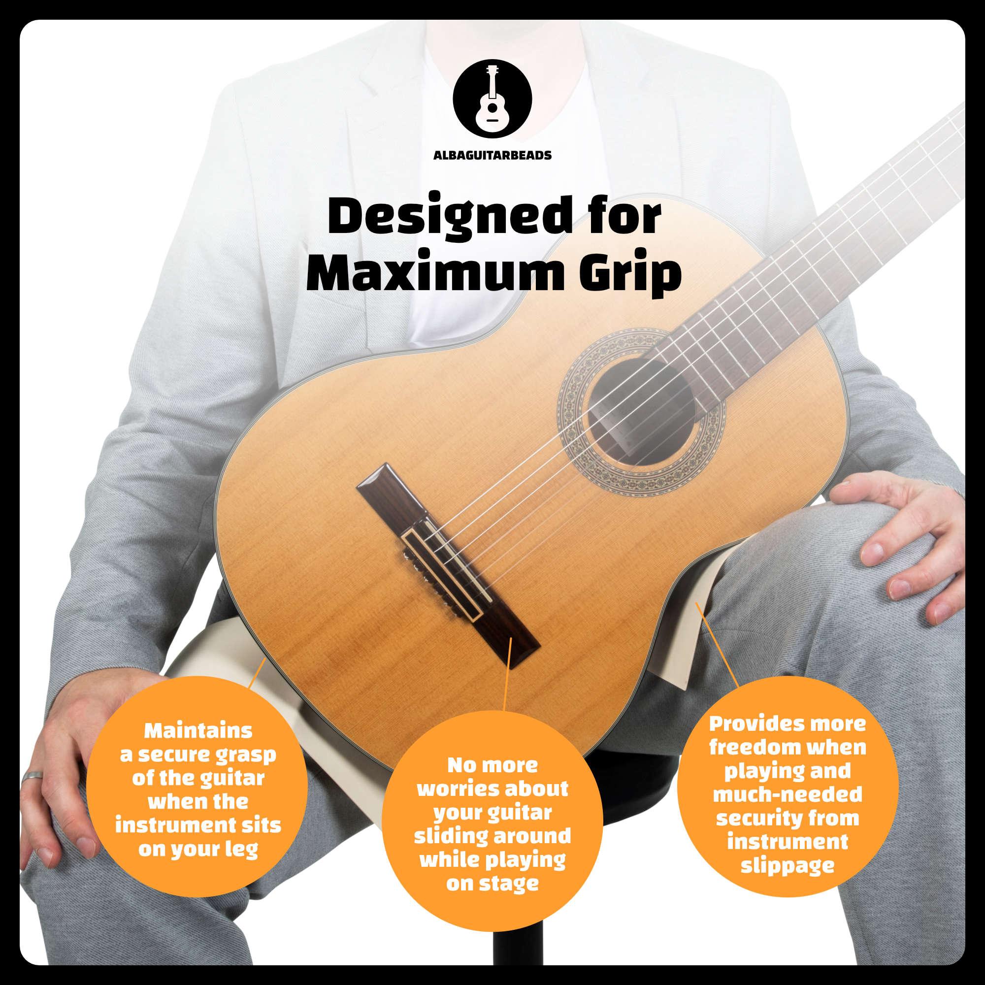 ALBA GUITAR BEADS GRASP – ANTI-SLIP BAND NEOPRENE BAND FOR CLASSICAL GUITAR, NON-SLIP, SIZE LARGE, BEIGE