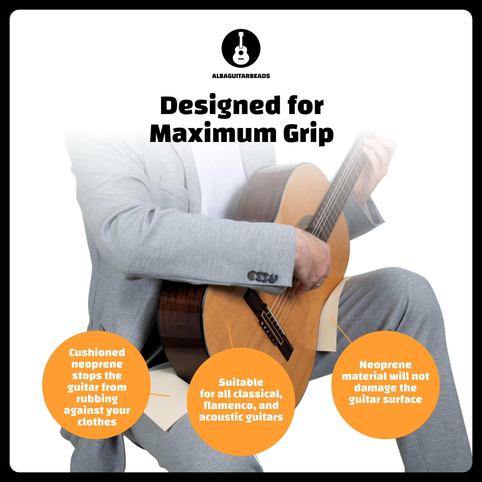 ALBA GUITAR BEADS GRASP – ANTI-SLIP BAND NEOPRENE BAND FOR CLASSICAL GUITAR, NON-SLIP, SIZE LARGE, BEIGE