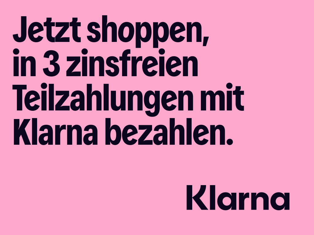 Klarna advertisement with German text on a pink background