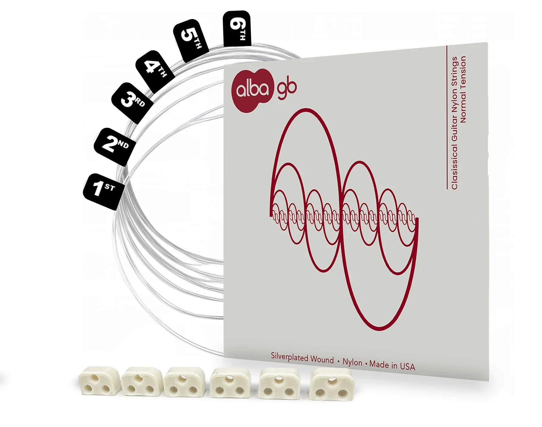 Alba GB - Classical Guitar Nylon Strings - Normal Tension + White Beads Bundle