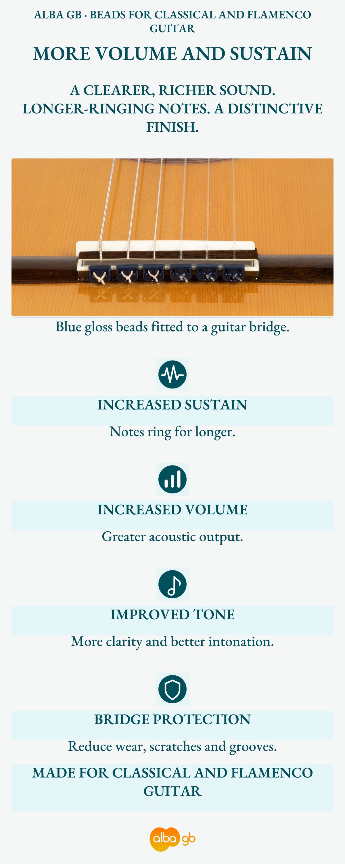Alba Guitar Beads en plastique bleu pour guitare classique guitare flamenco acoustique
