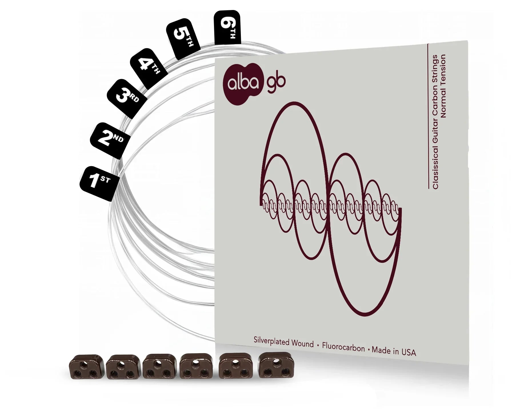 Alba GB - Classical Guitar Carbon Strings - Normal Tension + Brown Beads Bundle