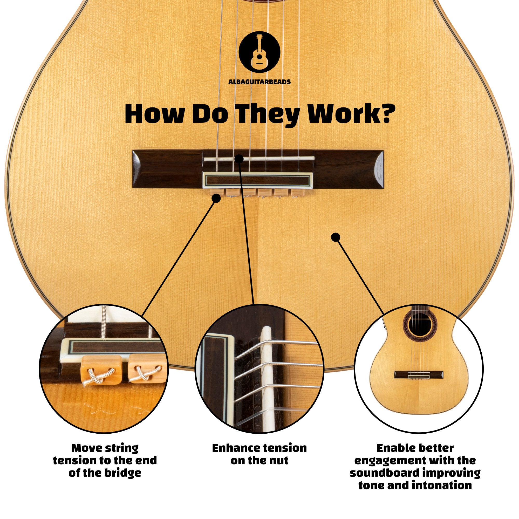 Retenedores de plastica Efecto madera marrón claro para guitarra flamenca clasica acústica eléctrica ukulele