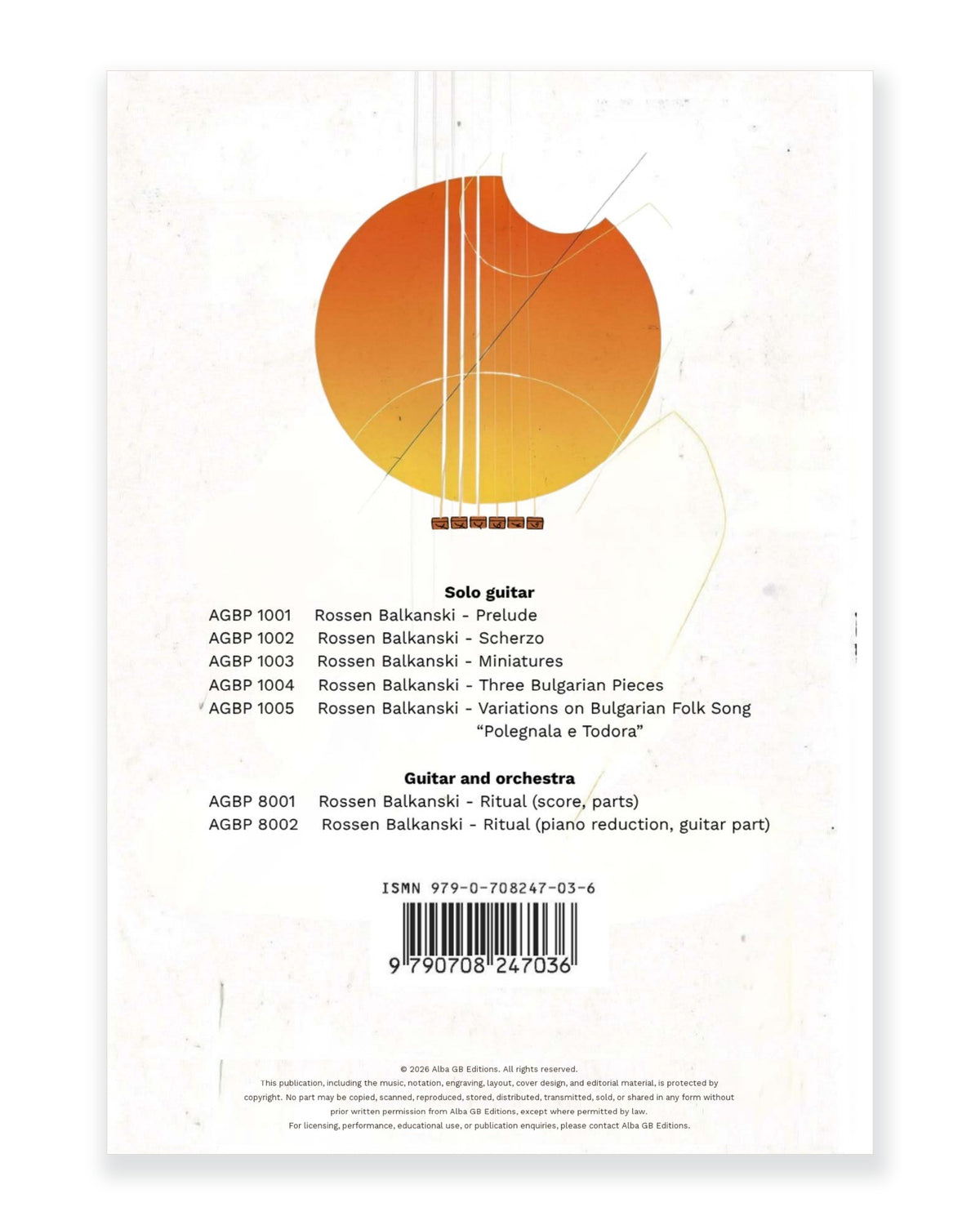 Back cover of Scherzo for Solo Guitar — Rossen Balkanski, Alba GB Editions, AGBP 1002