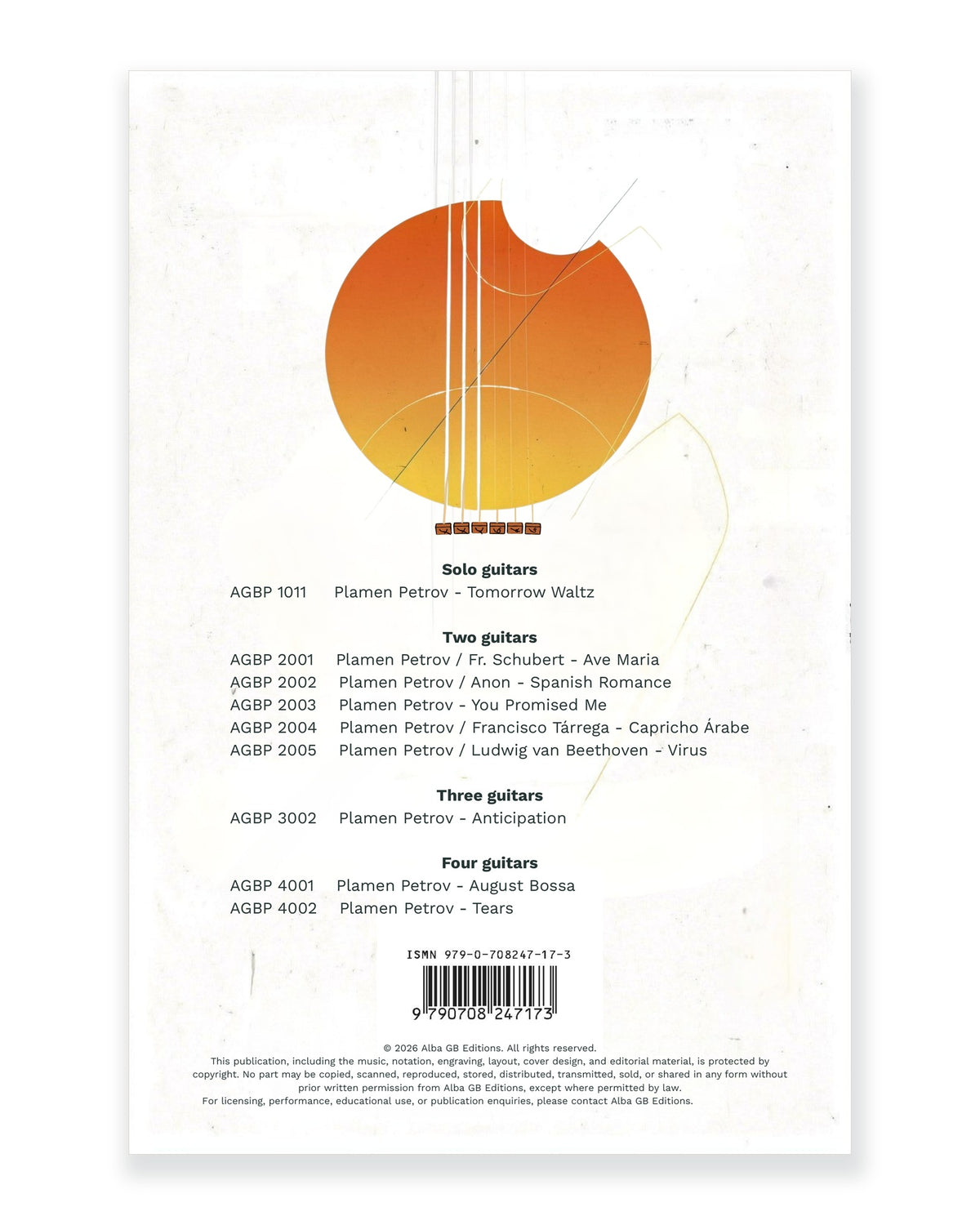 Back cover of Tears for Four Guitars — Plamen Petrov, Alba GB Editions, AGBP 4002