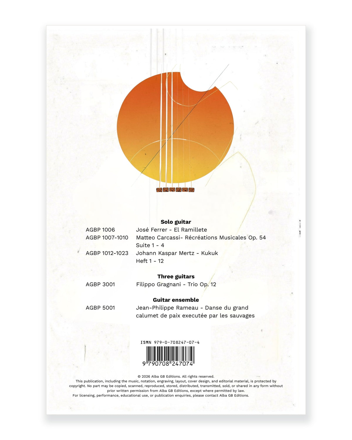 Back cover of Danse du grand calumet de paix exécutée par les sauvages for Guitar Ensemble — Jean-Philippe Rameau, arranged by Milena Valcheva, Alba GB Editions, AGBP 5001