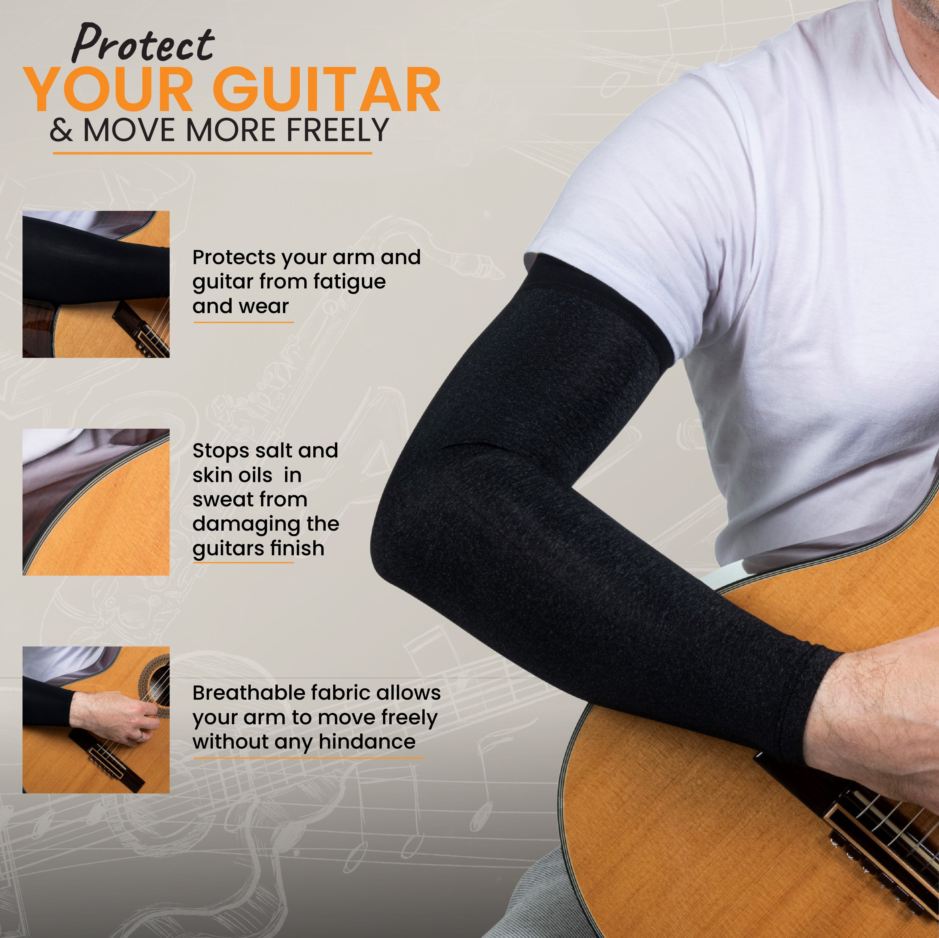 Alba Guitar Beads Long Grey Sleeves Size Small/Medium - Arm protection for Classical and Flamenco guitarists