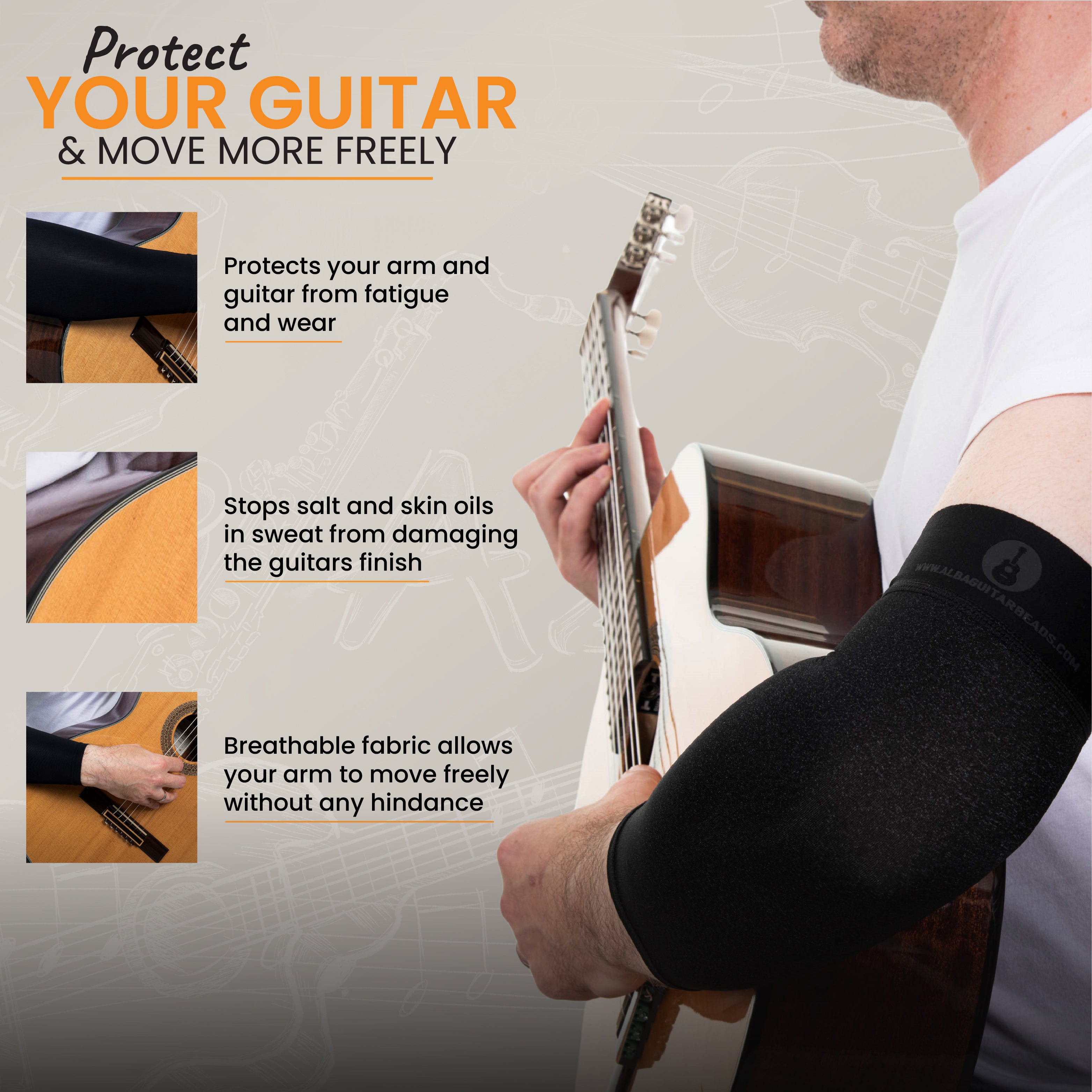 Alba Guitar Sleeves - Protección de brazo para tus guitarras clásicas y flamencas, acousticas y electricas