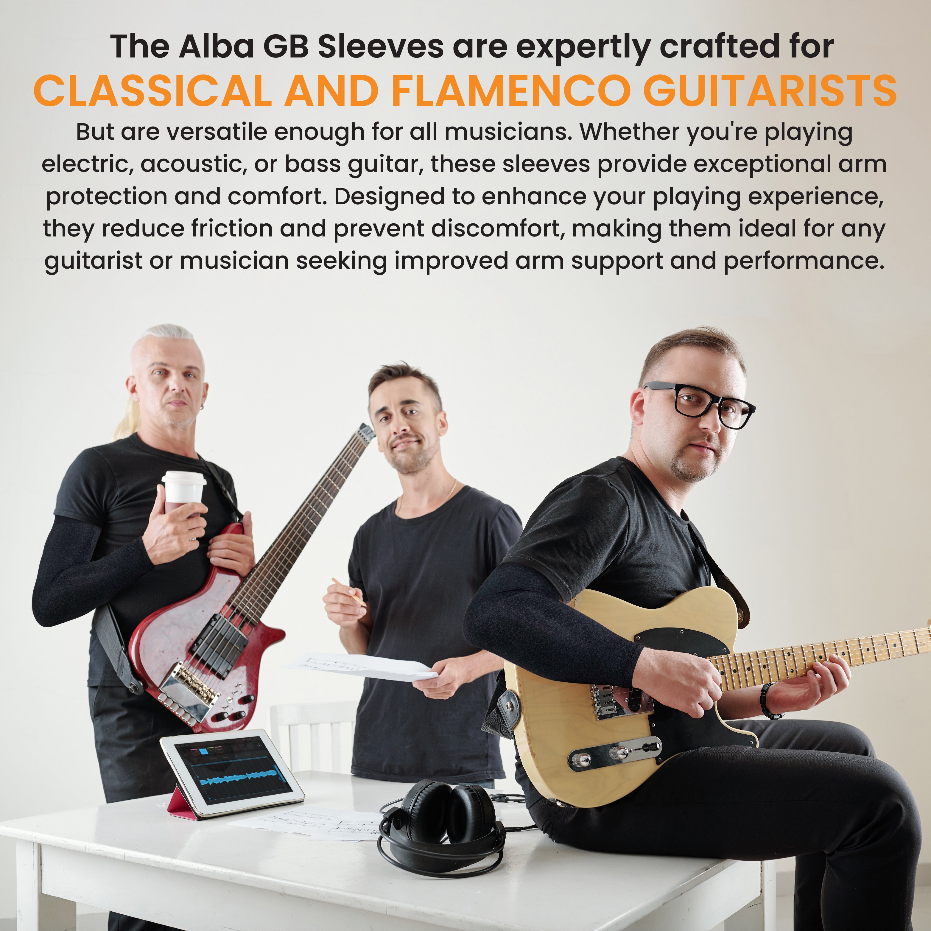 Alba Guitar Beads Long Grey Sleeves Size Small/Medium - Arm protection for Classical and Flamenco guitarists