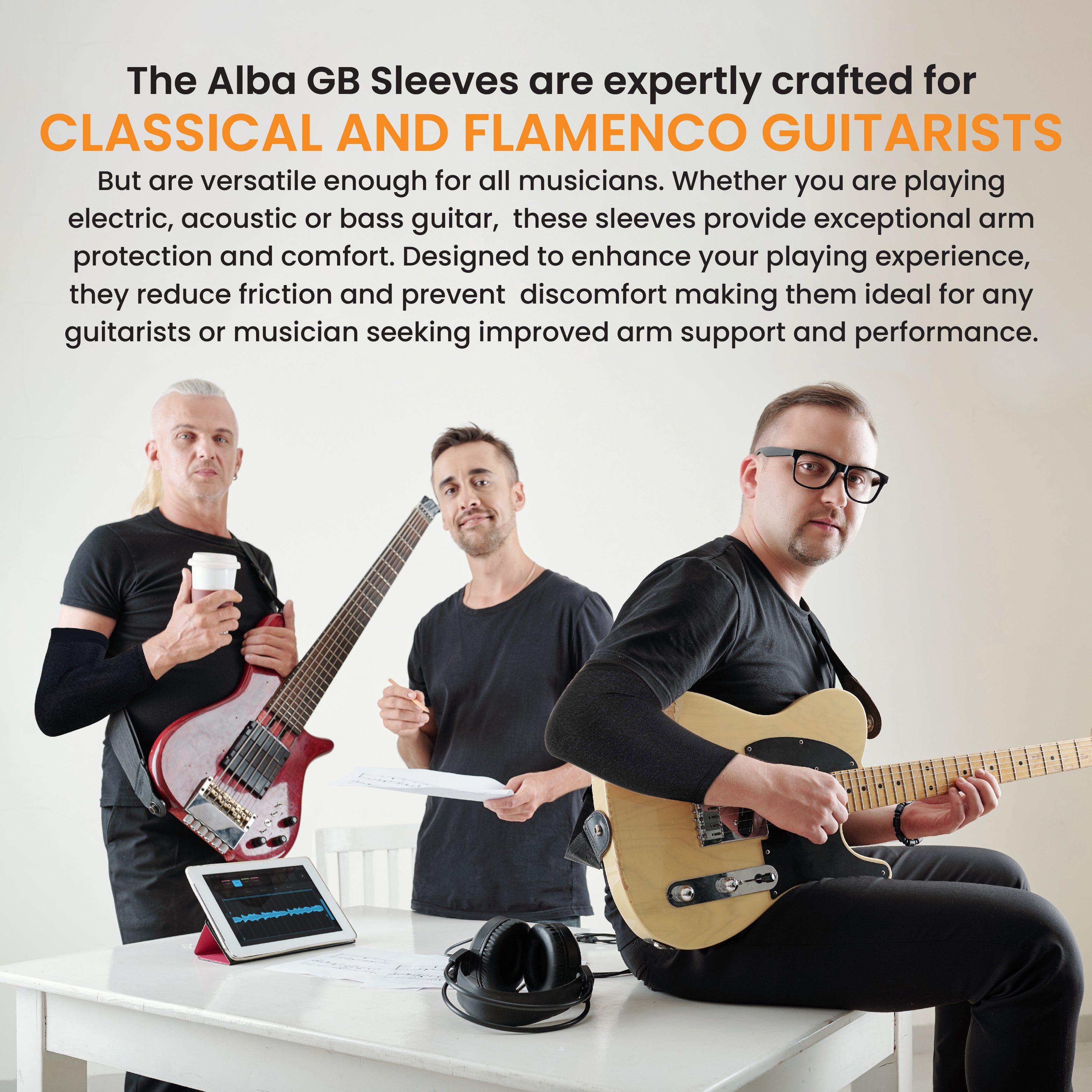 Alba Guitar Beads Grey Short Sleeves Size Small/Medium - Arm protection for Classical and Flamenco guitarists