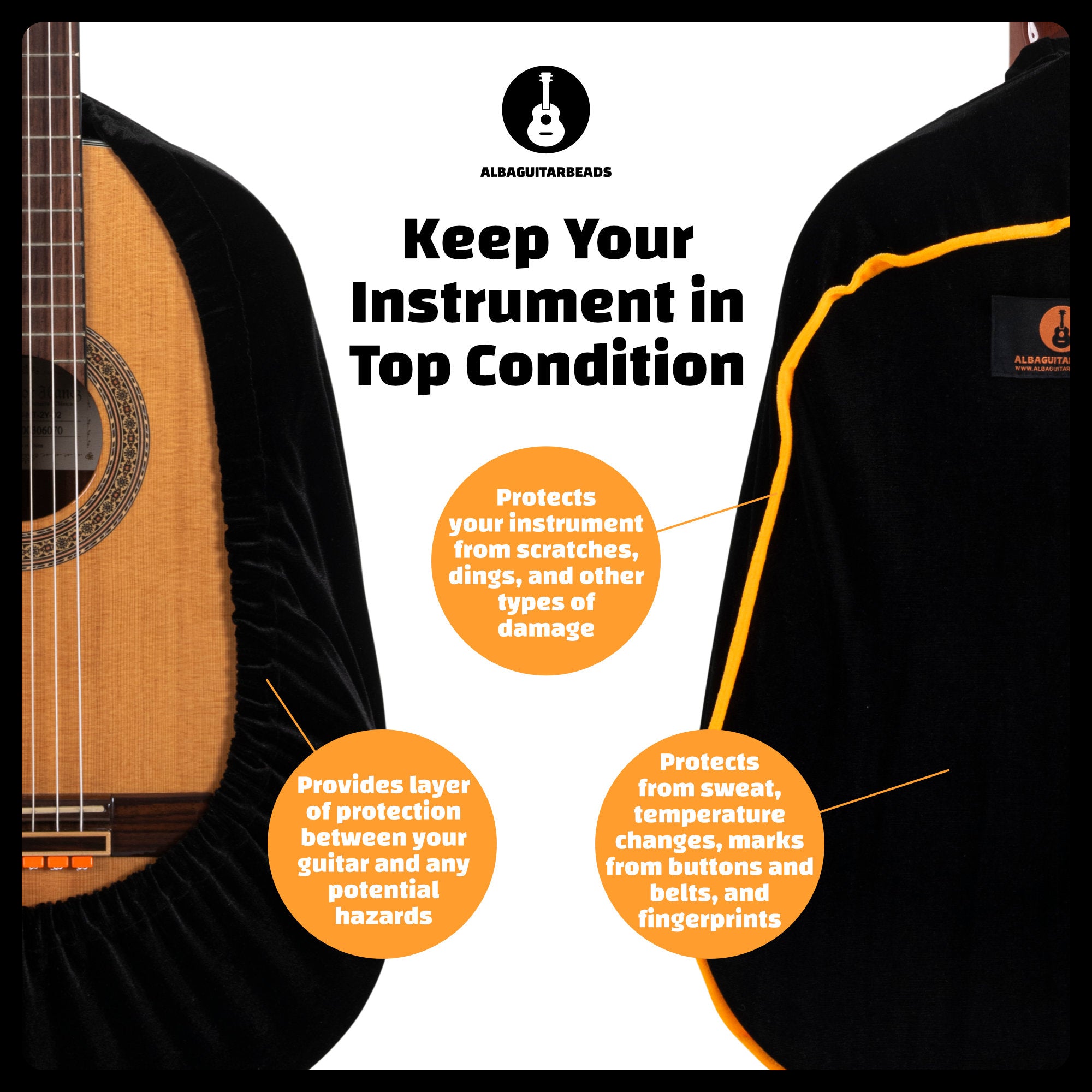Alba Guitar Dust Cover - Housse de protection pour guitares classiques, acoustiques et électriques