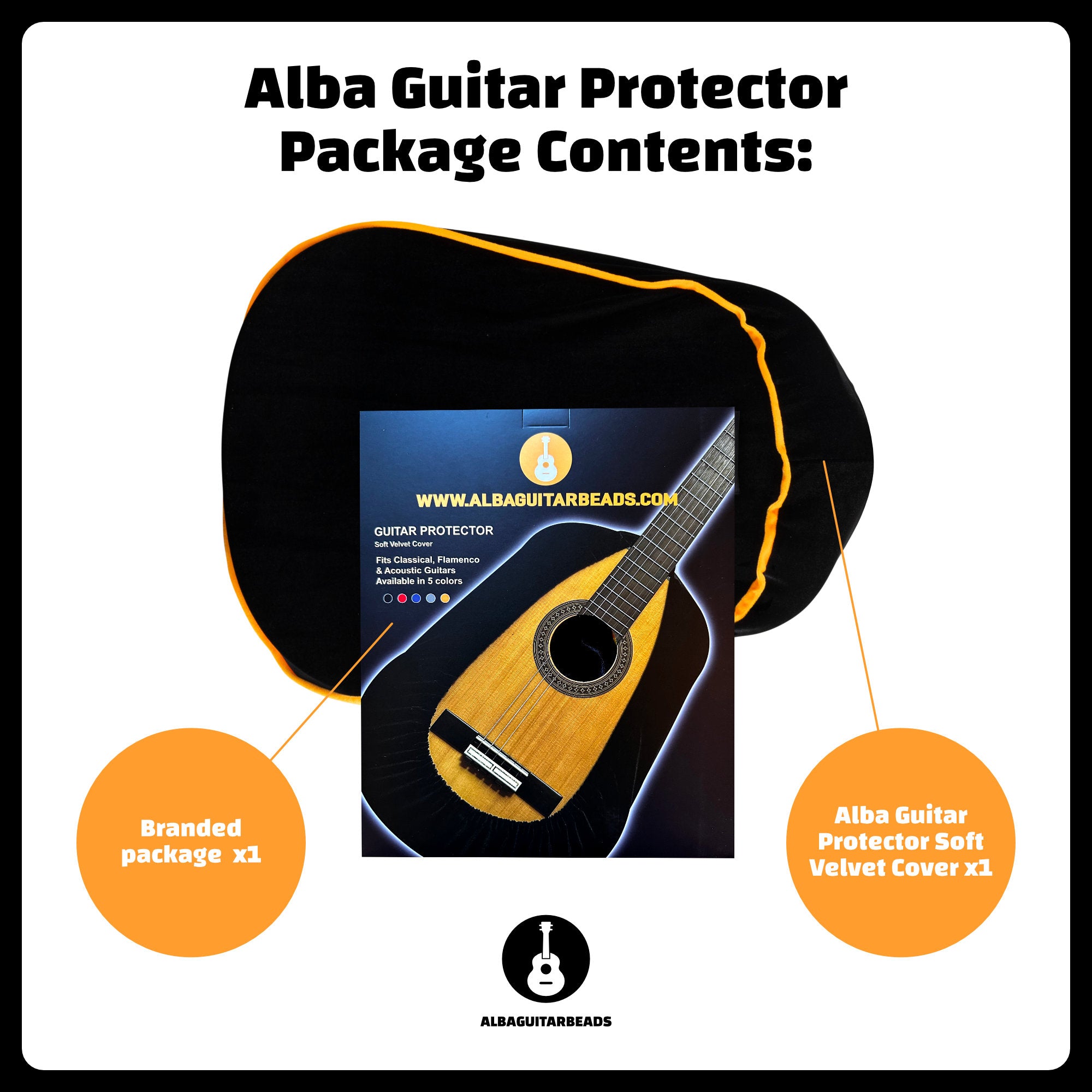 Alba Guitar Dust Cover - Protective wrapper for classical, acoustic and electric guitars