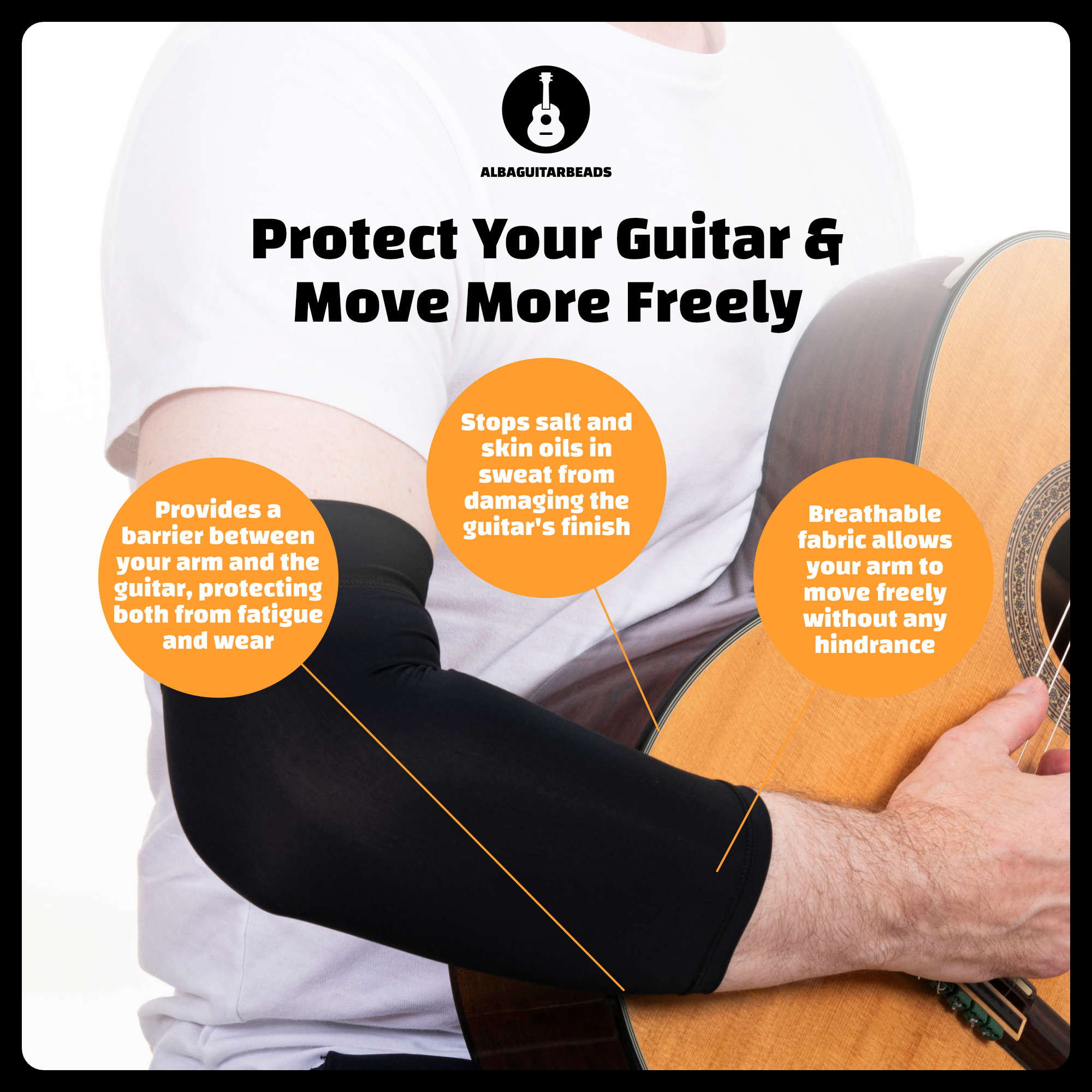 Alba Guitar Sleeves - Protección de brazo para tus guitarras clásicas y flamencas, acousticas y electricas