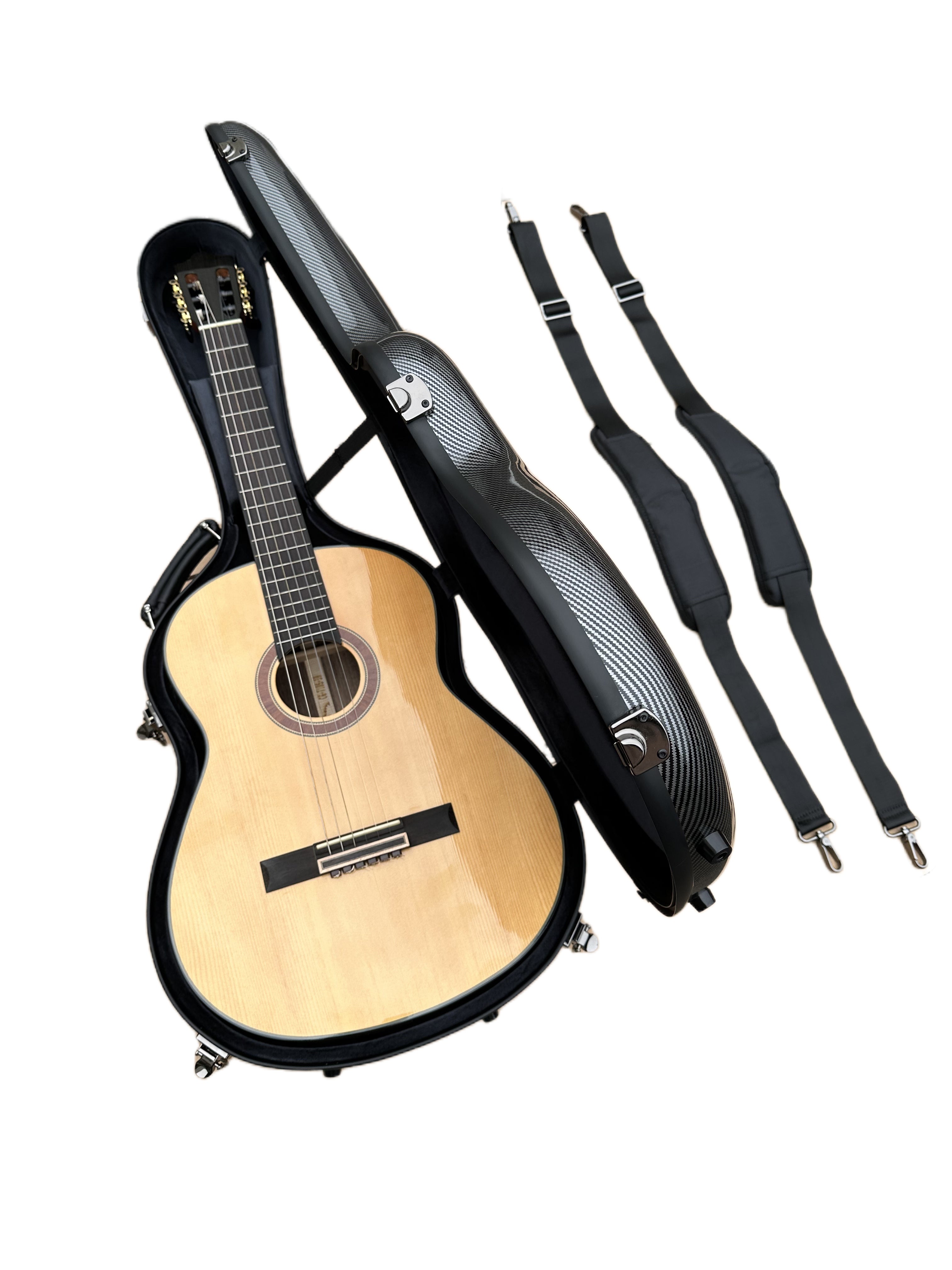 Fiber Glass Alba Guitar Case Black Gloss with Carbon Pattern for Classical Guitar Acoustic, Flamenco guitar case