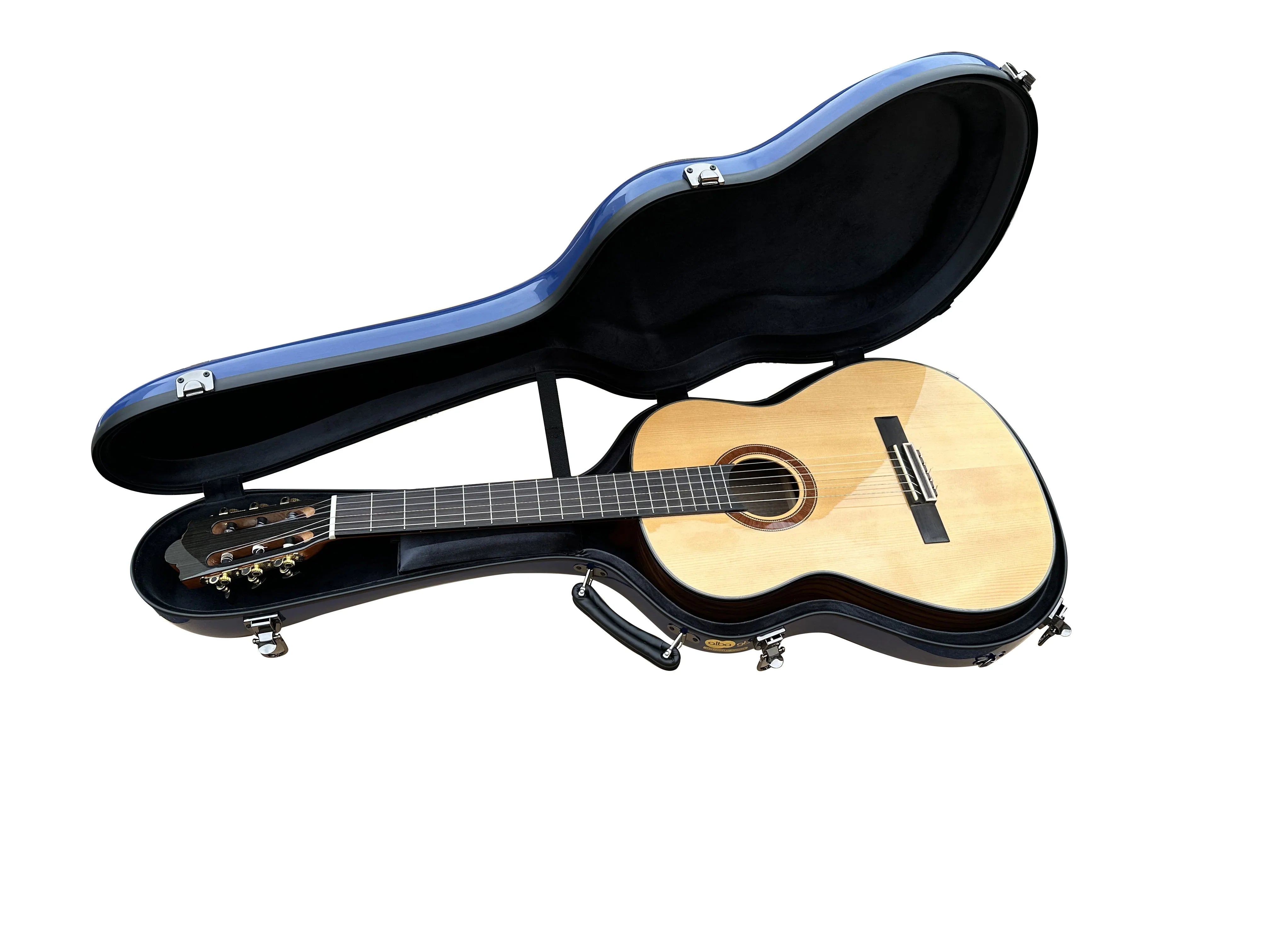 Custodia blu lucida in fibra di vetro per chitarra classica acustica, chitarra flamenco