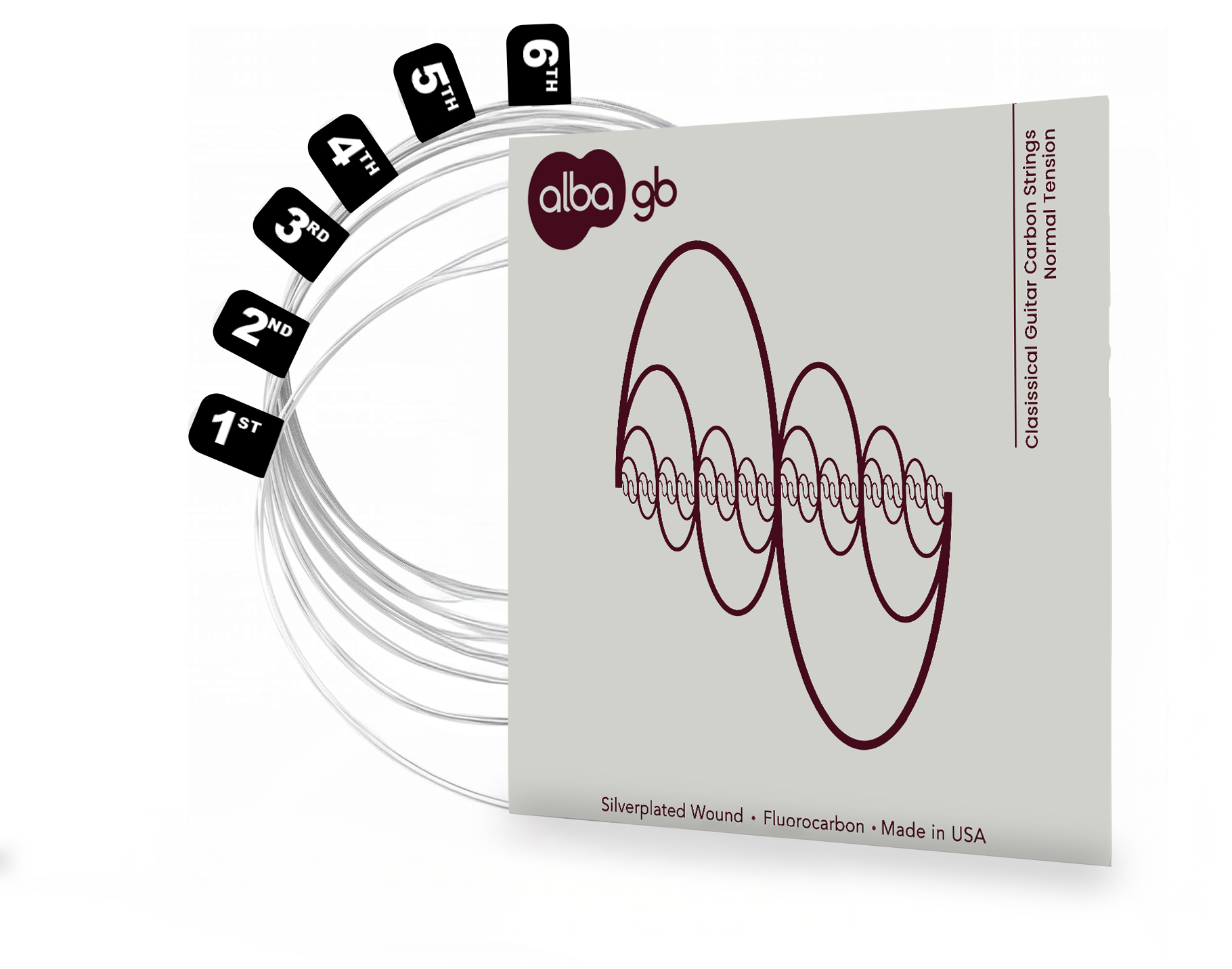 Alba GB - Classical Guitar Carbon Strings - Normal Tension - Silverplated Wound - Fluorocarbon - Made in USA