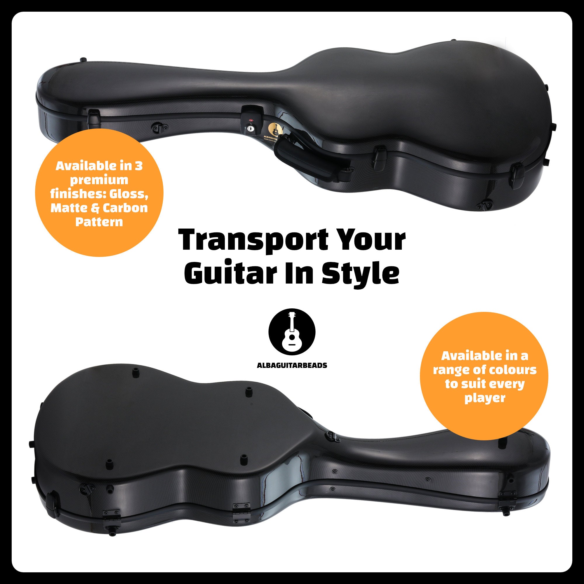 Alba Guitar Beads custodia motivo carbonio nero lucido, per chitarra classica, acustica, chitarra flamenco