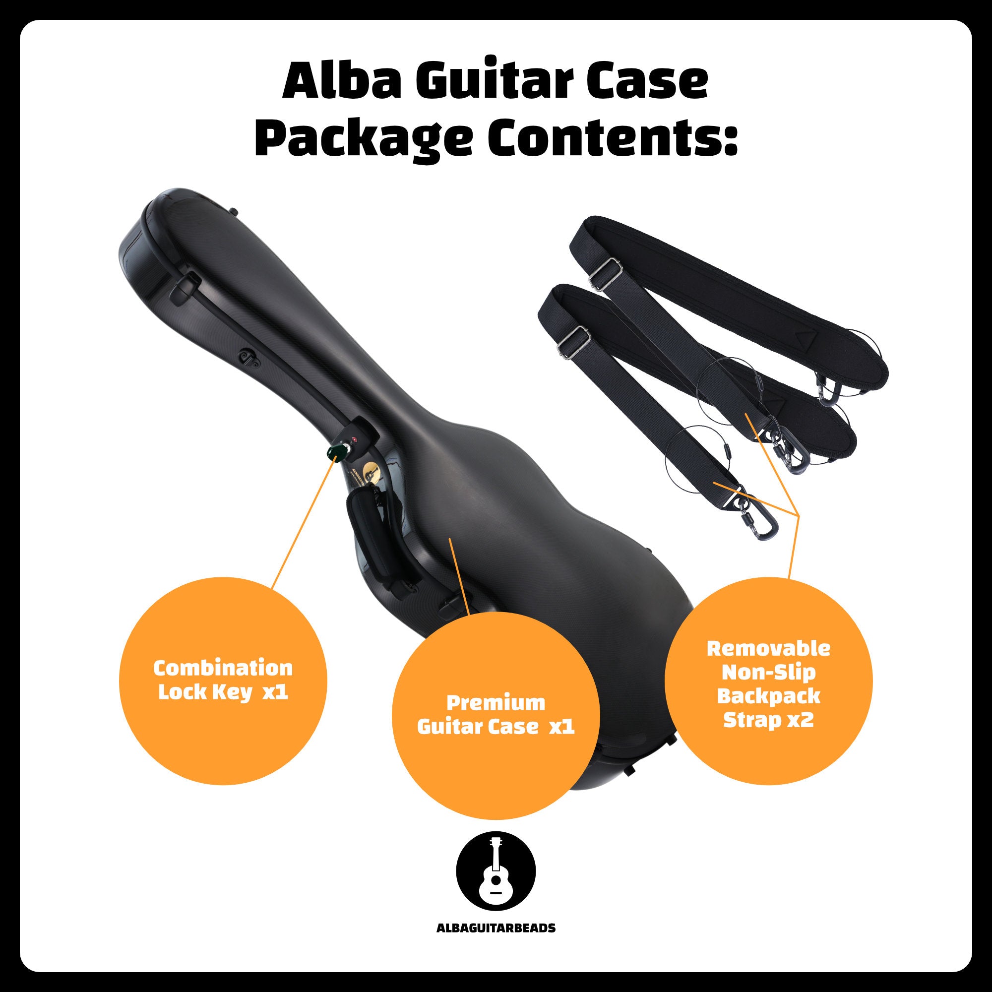 Alba Guitar Beads Etui Noir Carbone Brillant pour Guitare Classique Acoustique, Etui Guitare Flamenco