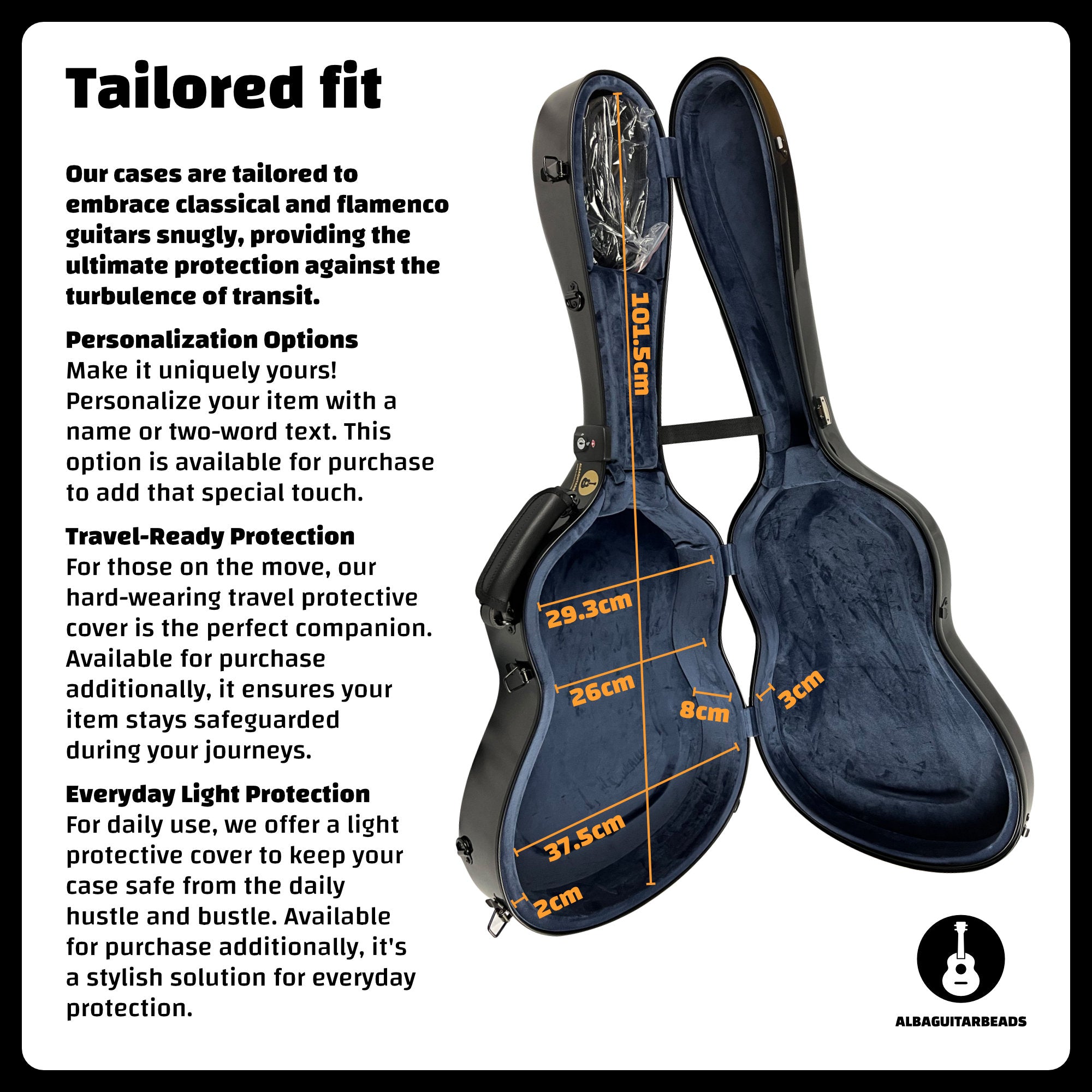 Alba Guitar Beads Case Black Carbon Pattern Gloss for Classical Guitar Acoustic, Flamenco guitar case