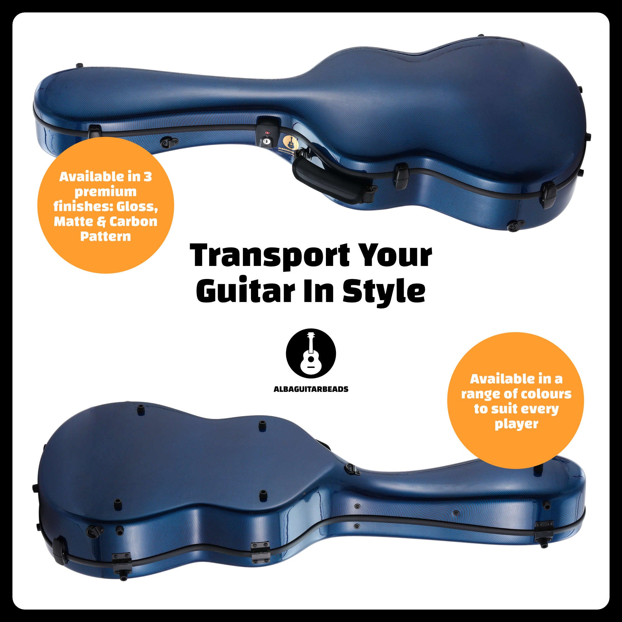 Alba Guitar Beads Case Blue Carbon Pattern Gloss für klassische Gitarre, Akustikgitarre, Flamenco-Gitarrenkoffer
