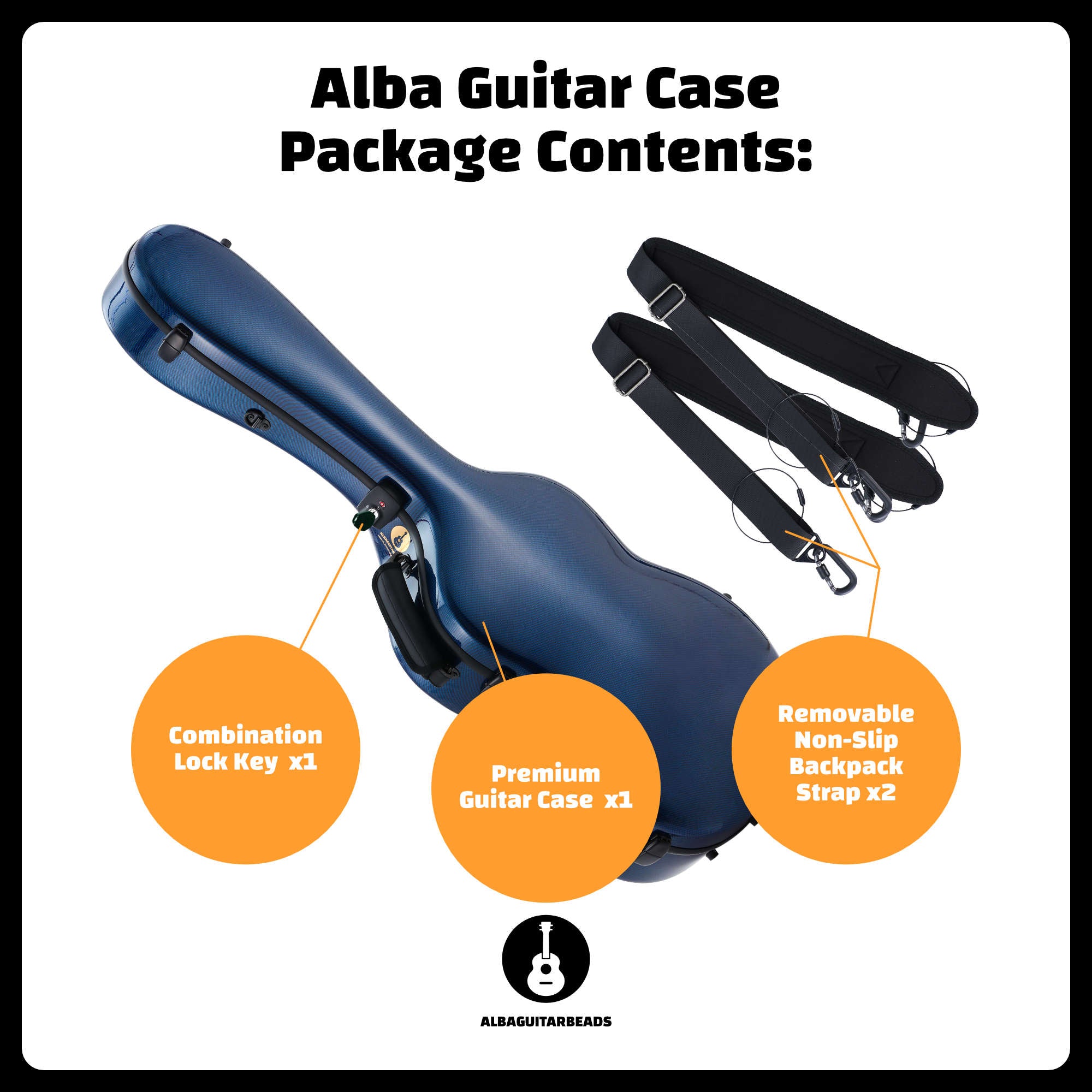 Alba Guitar Beads Case Blue Carbon Pattern Gloss für klassische Gitarre, Akustikgitarre, Flamenco-Gitarrenkoffer