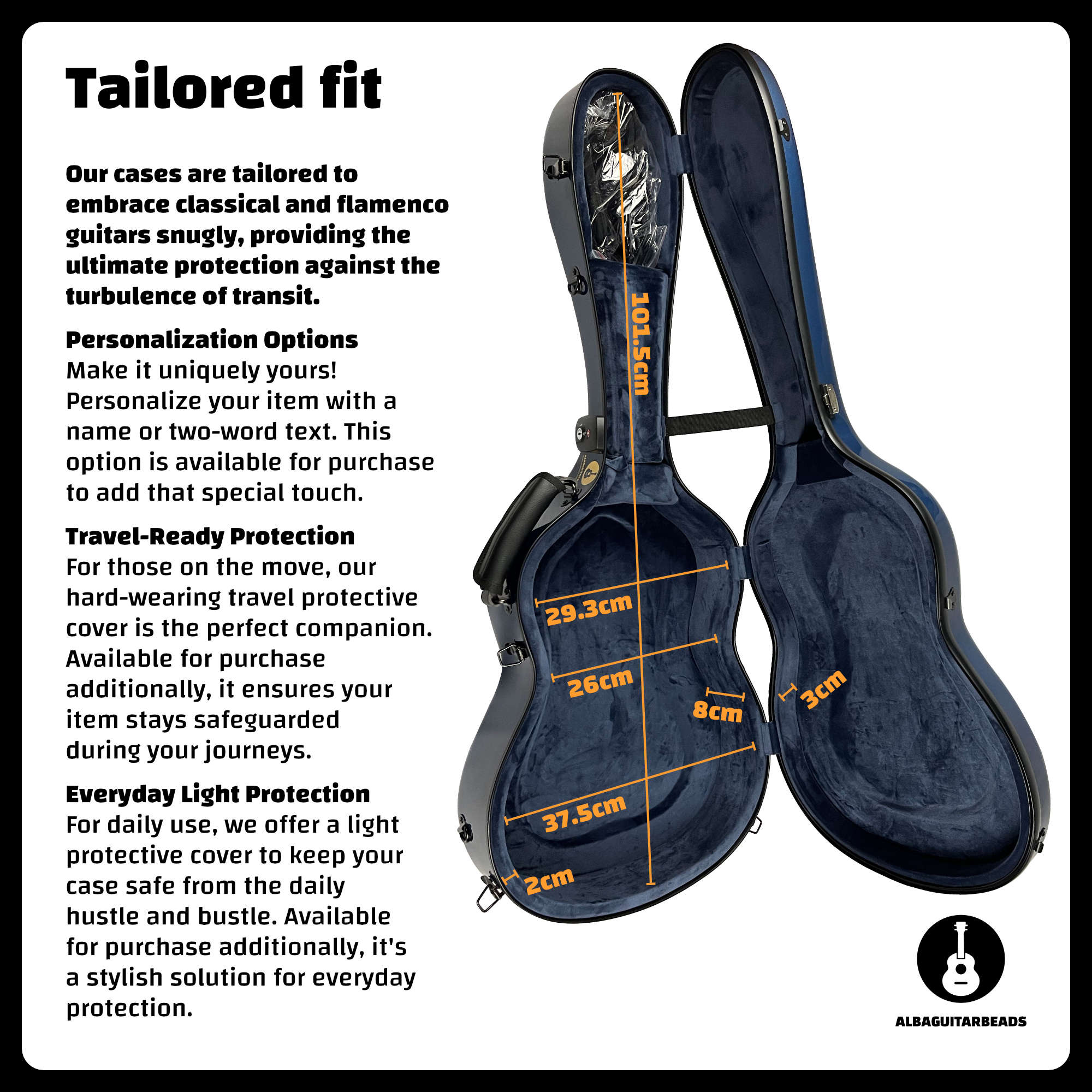 Alba Guitar Beads - Estojo com padrão de carbono azul brilhante para guitarra clássica acústica, estojo de guitarra flamenco